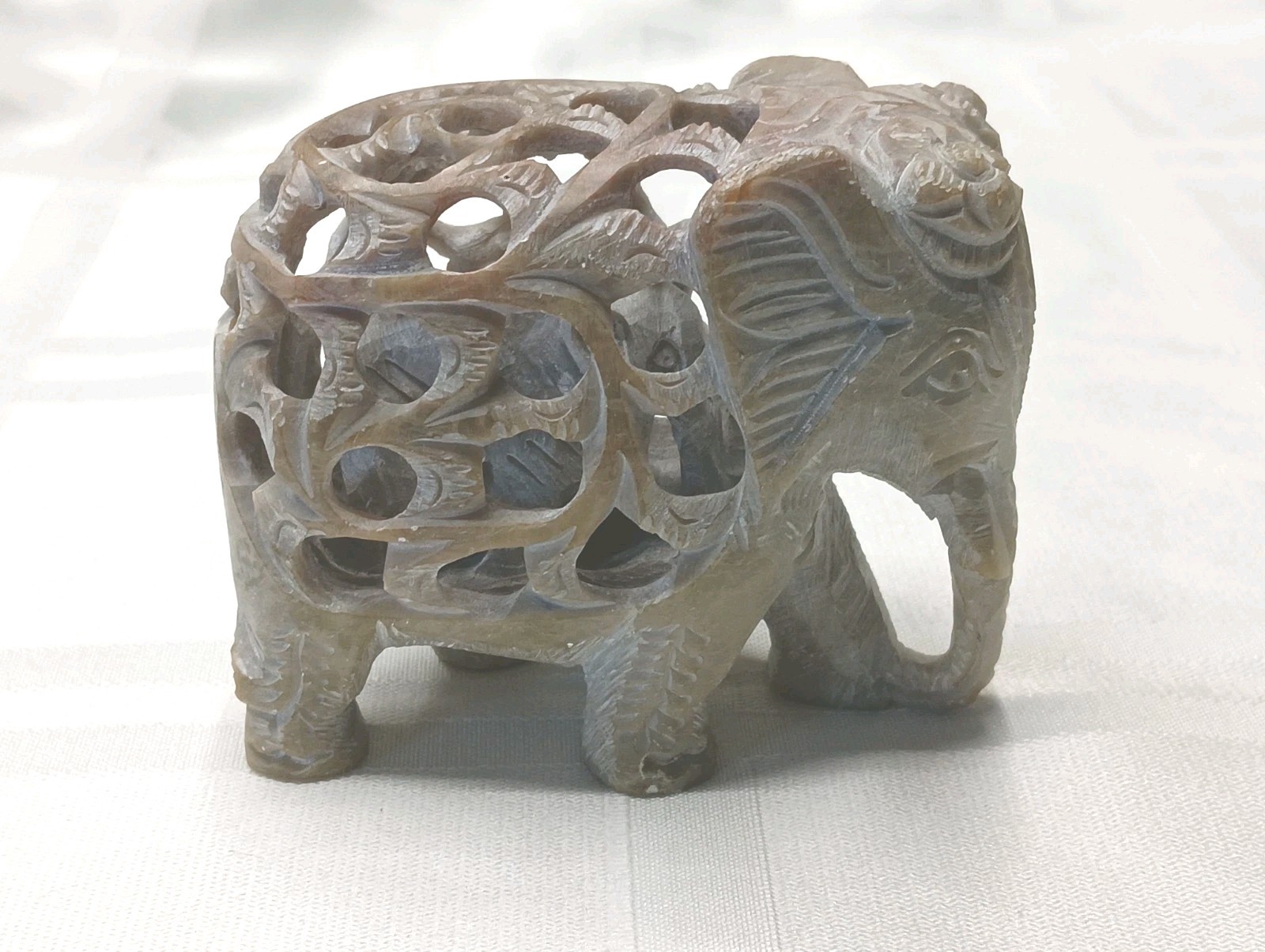 Vintage Hand Carved Soapstone Elephant Figurine Baby Inside