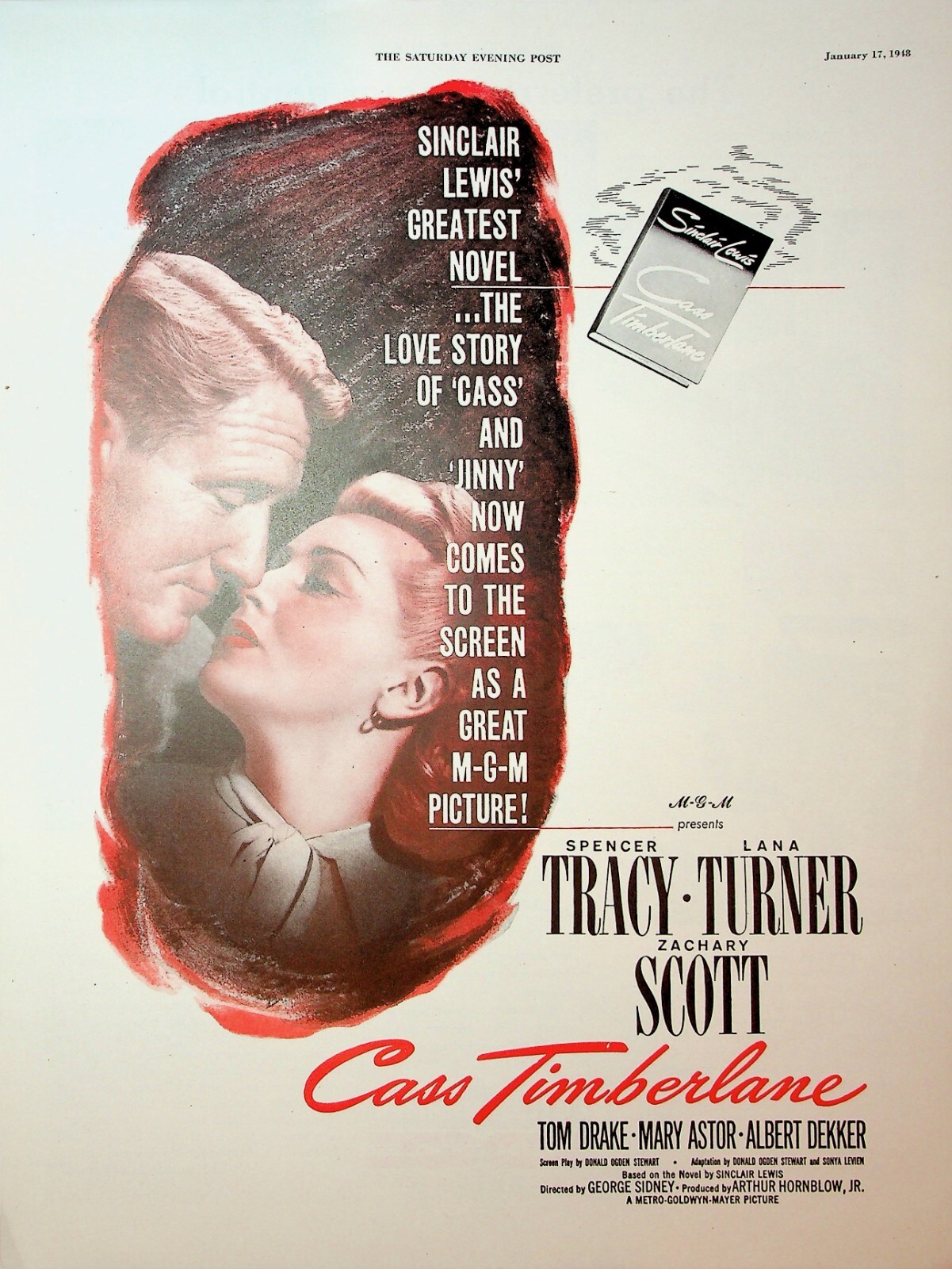Original Cass Timberlane Movie Ad: Spencer Tracy; Sinclair Lewis Novel