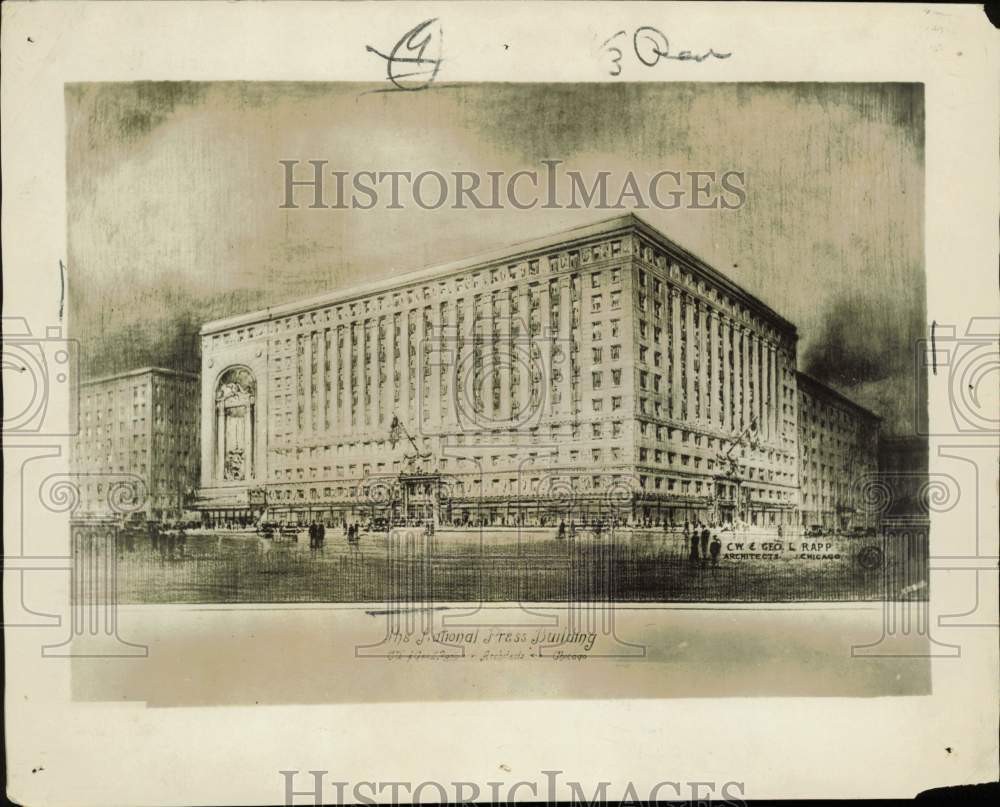 1925 Press Photo Drawing of new National Press Club building in Washington, D.C. 1925 Press Photo Drawing of new National Press Club building in Washington, D.C.