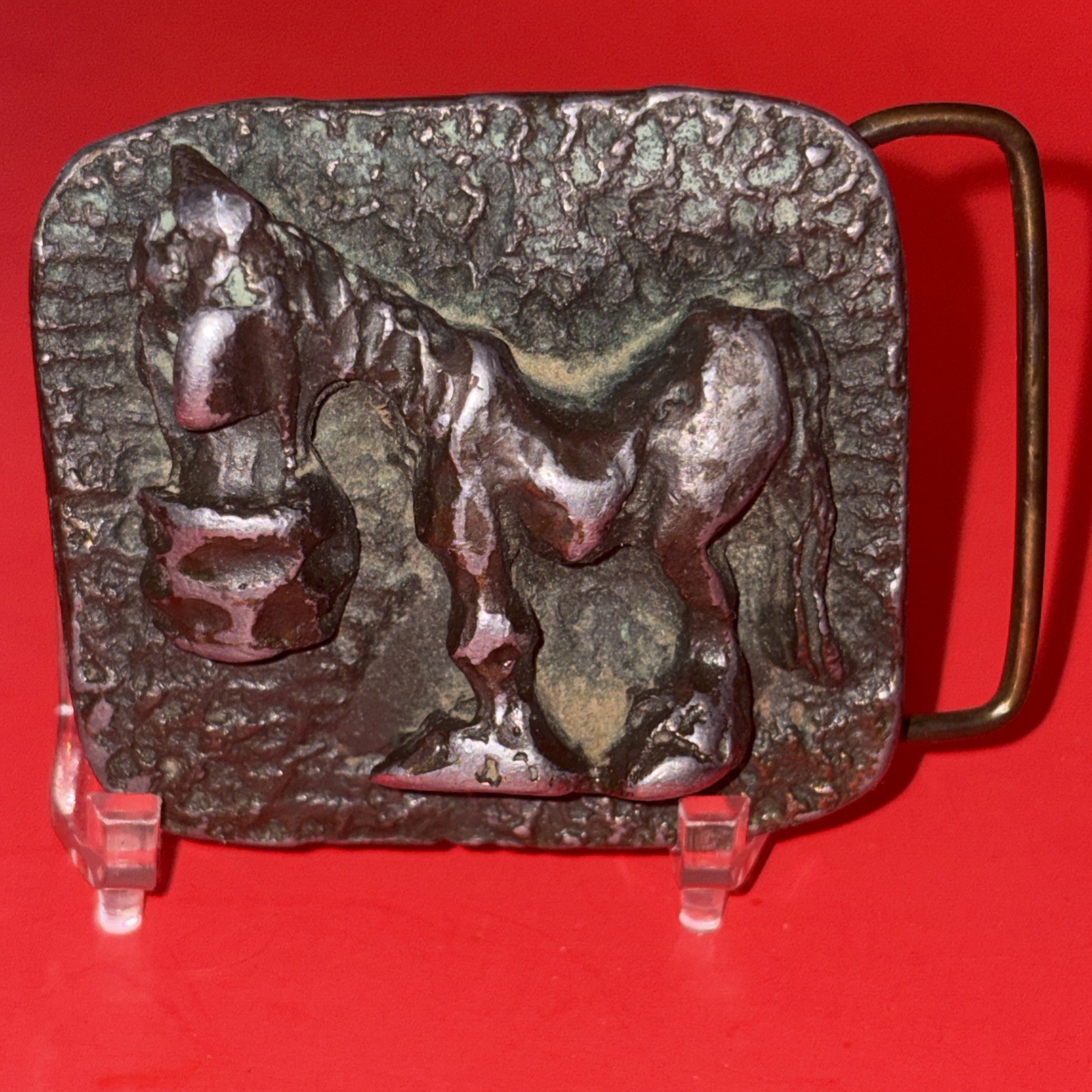 Vtg Bouwerie Lane Craft Guild Horse Belt Buckle Western 