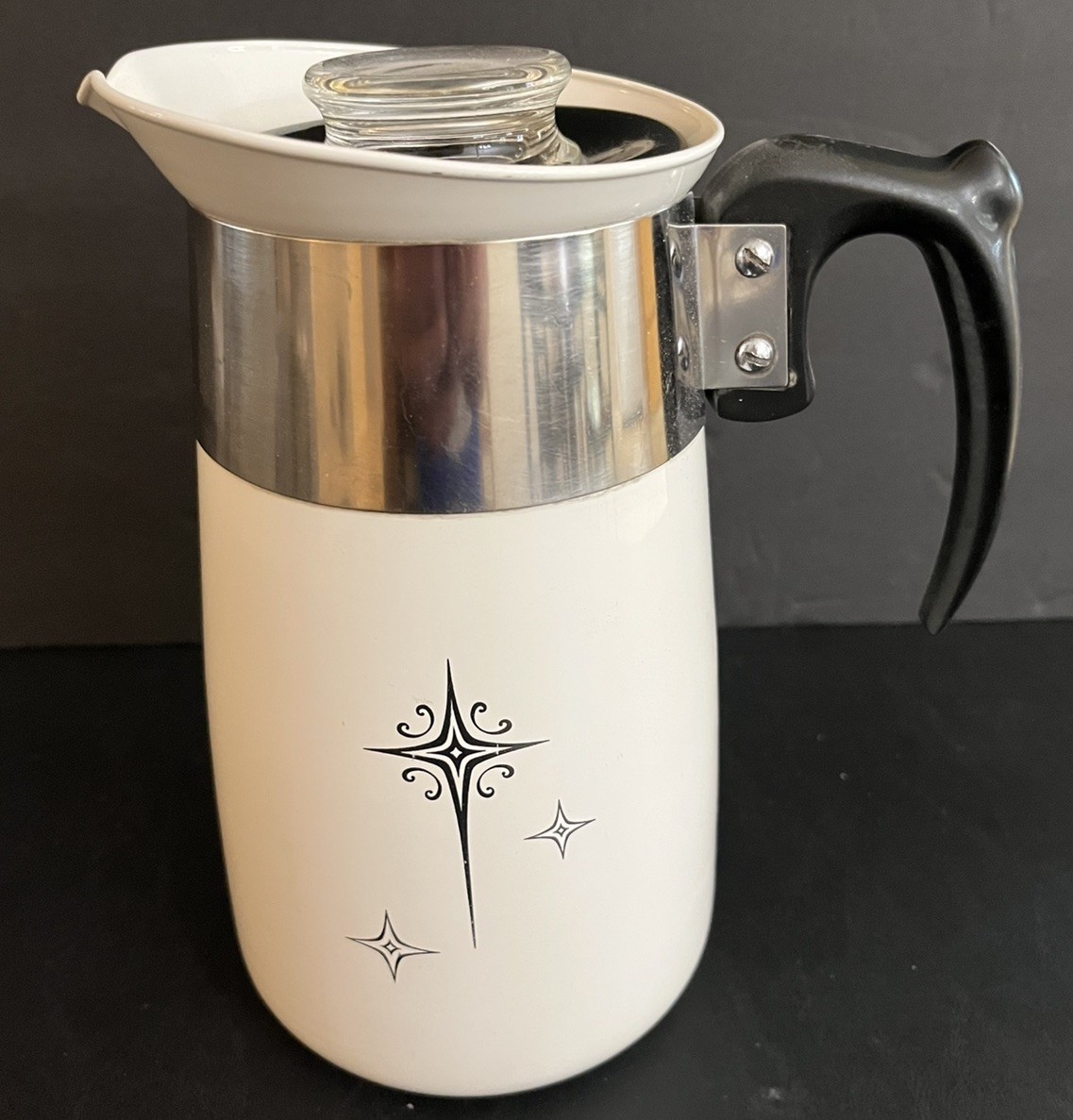 Vintage Corning Ware 6 Cup Atomic Platinum Starburst Stovetop