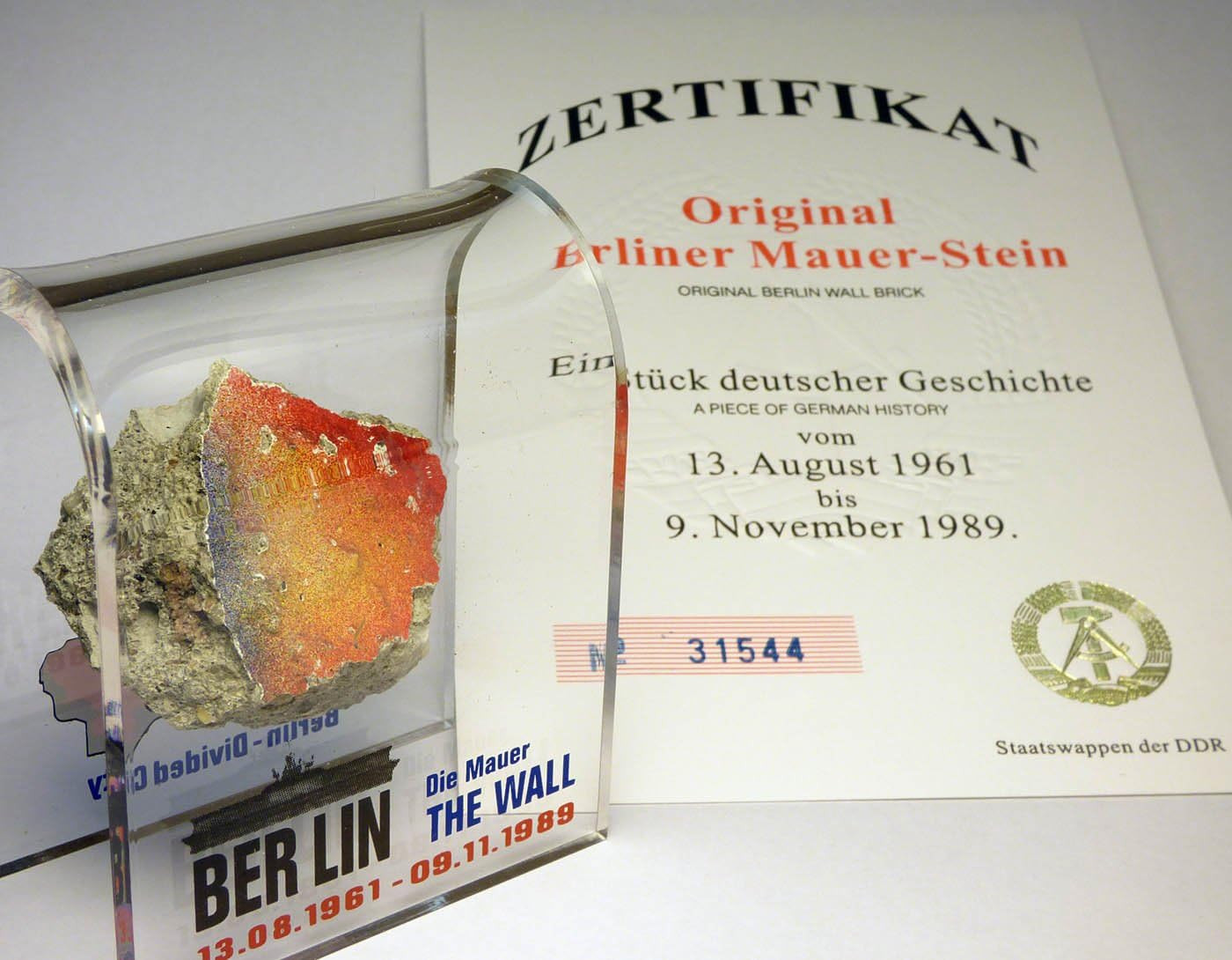 Original Piece of the REAL BERLIN WALL Mounted in Acrylic Display with Original Piece of the REAL BERLIN WALL Mounted in Acrylic Display with