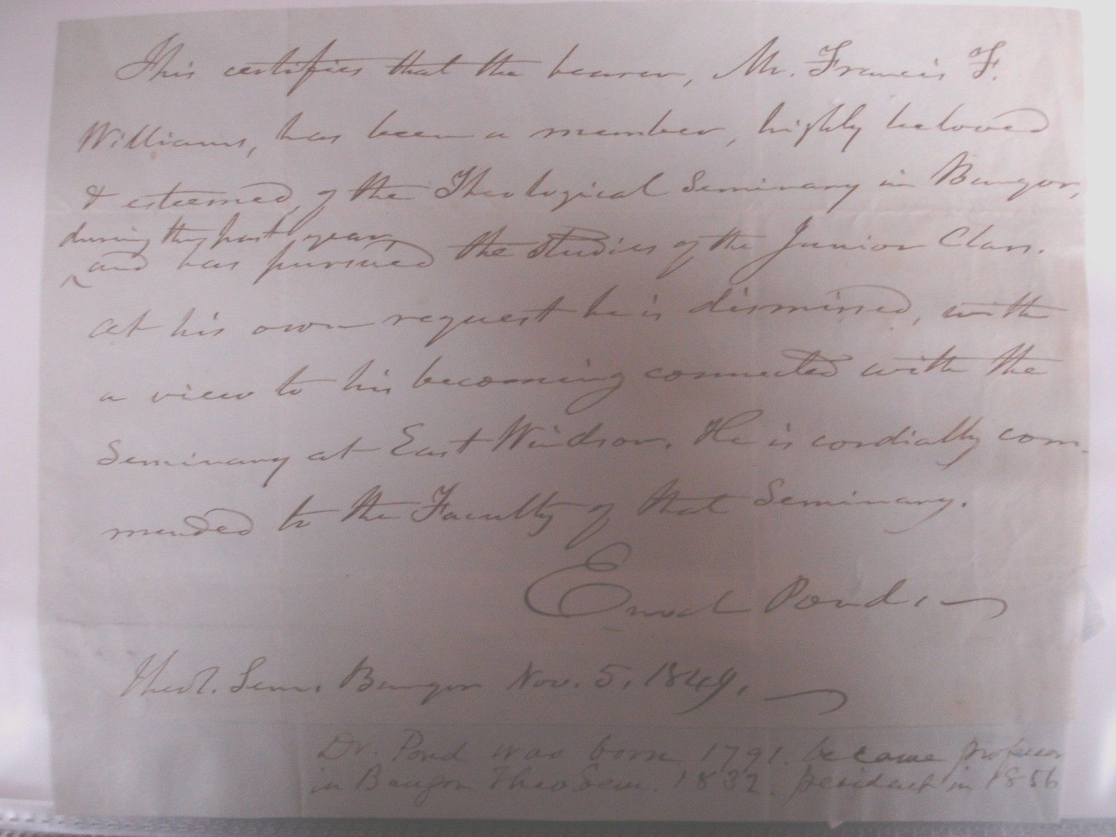 Enoch Pond 1849 AMS - Bible