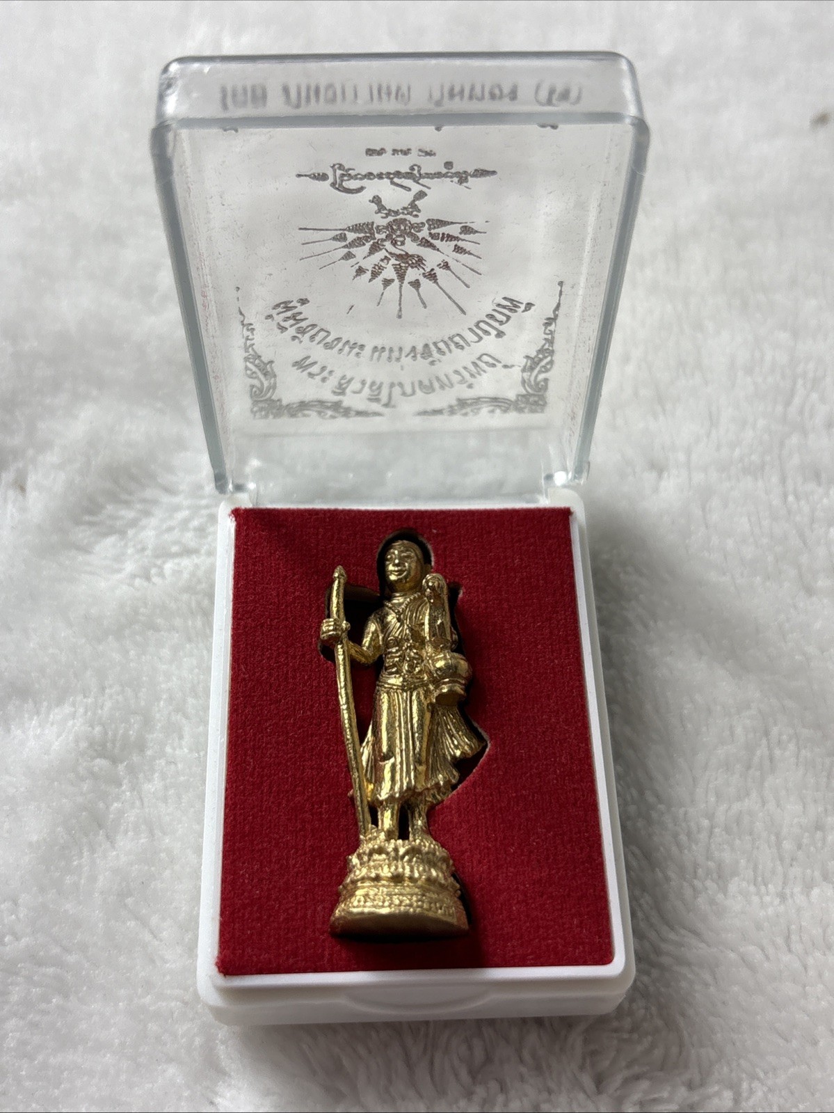 Phra Sivali Thai Amulet Mini Brass Figure Wealth Prosperity Buddhist w/ Case