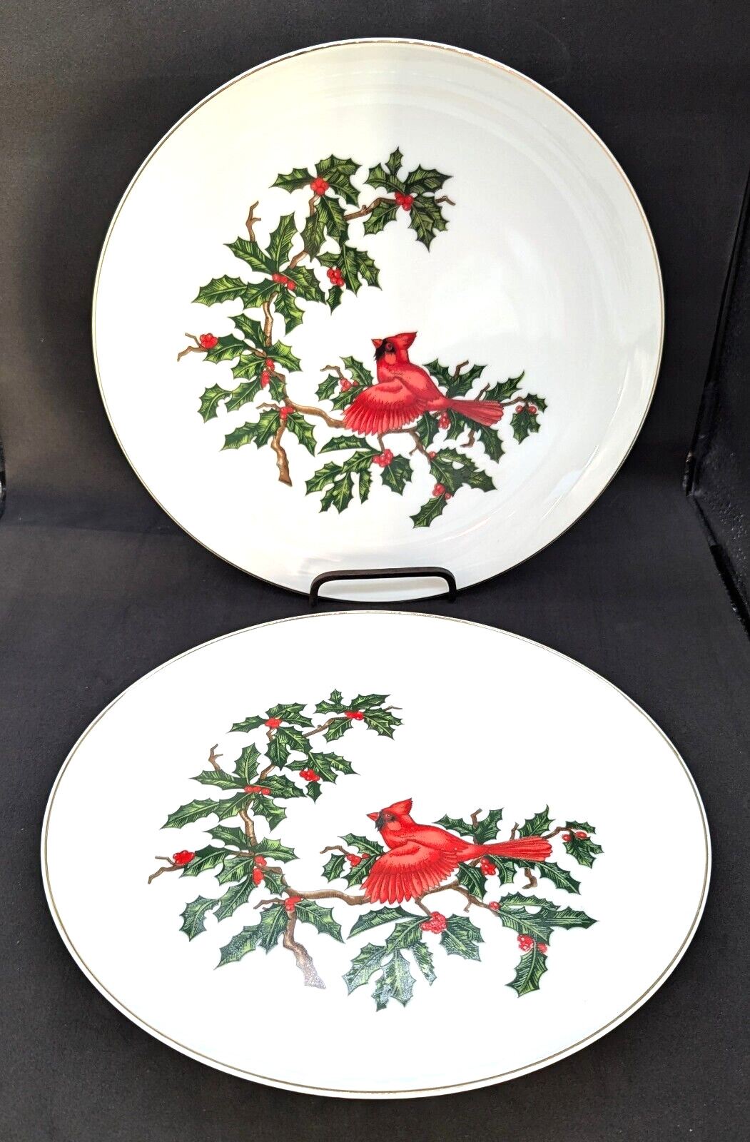 Set of 2 Vintage 1950-55  Lefton “Cardinal” Christmas 10” Dining Plates, VG Cond