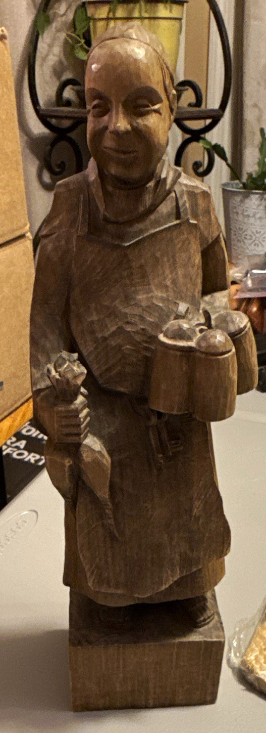 Hand Carved Brown Wood Man Figurine Statue, Happy Monk