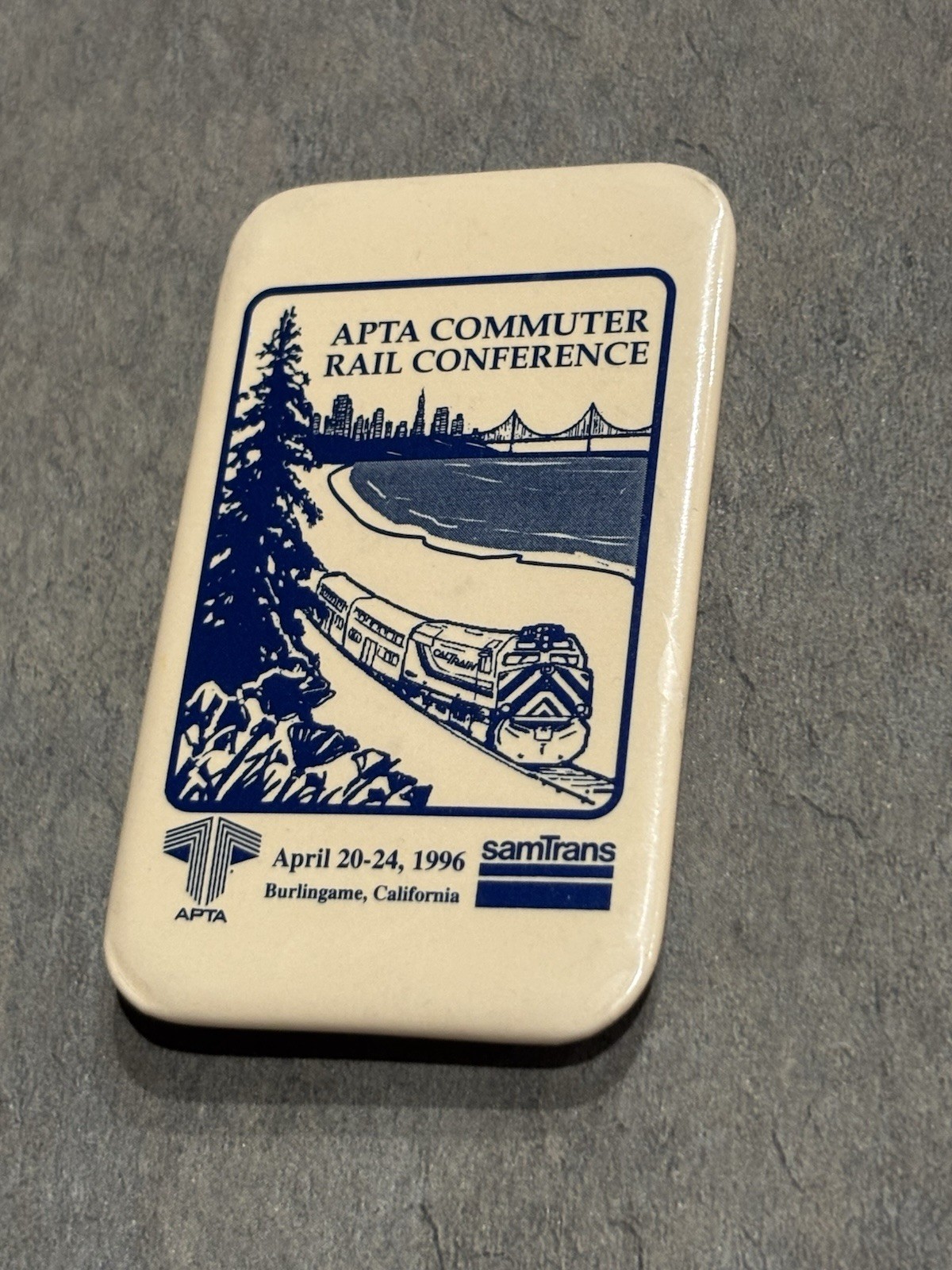 Vtg 1996 APTA Commuter Rail Conference Pinback Button SamTrans California Vtg 1996 APTA Commuter Rail Conference Pinback Button SamTrans California