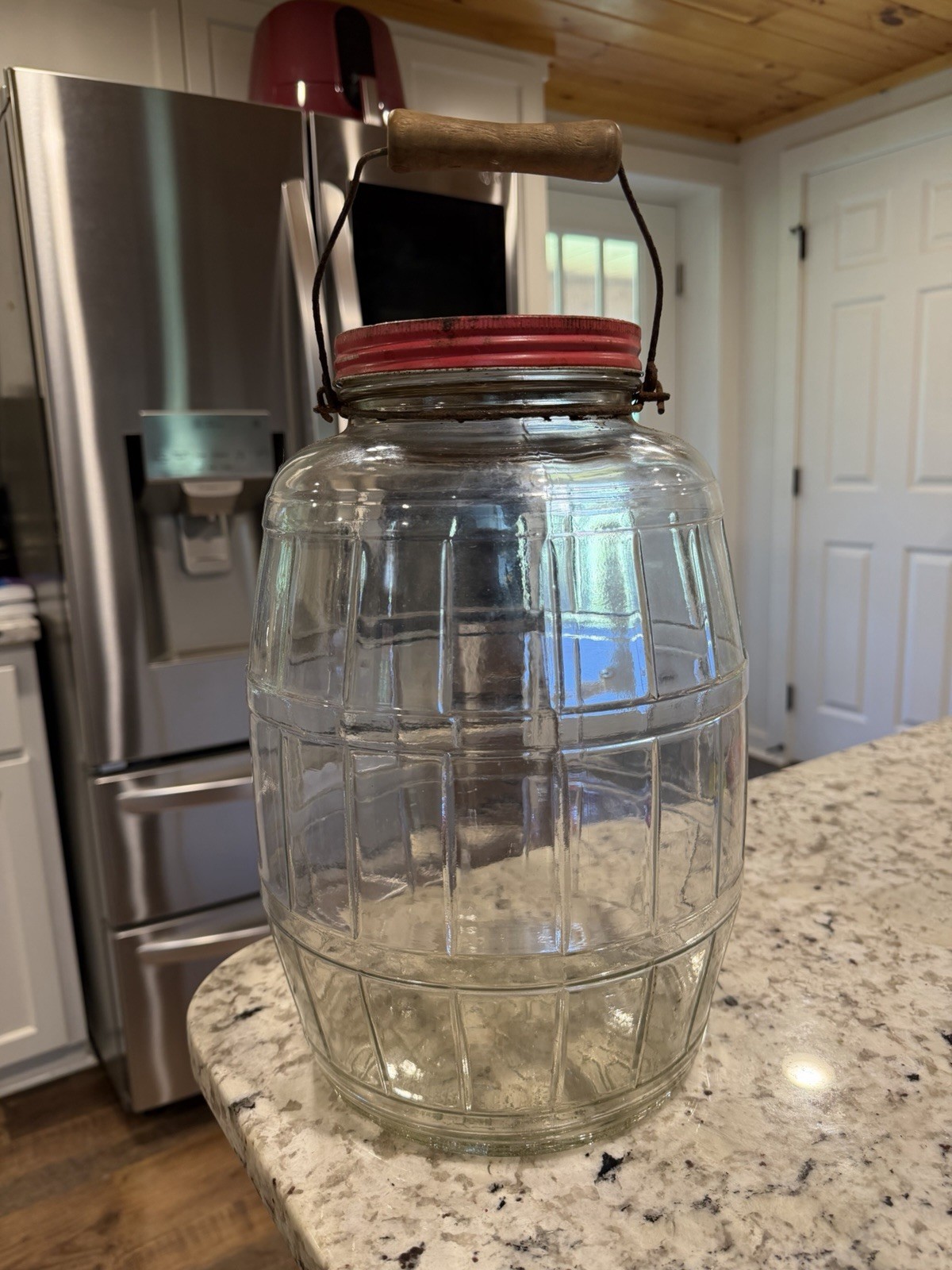 Vintage Armour Star 8 Qt Duraglas Glass Jar Original Lid Wire Bail Wood Handle Vintage Armour Star 8 Qt Duraglas Glass Jar Original Lid Wire Bail Wood Handle