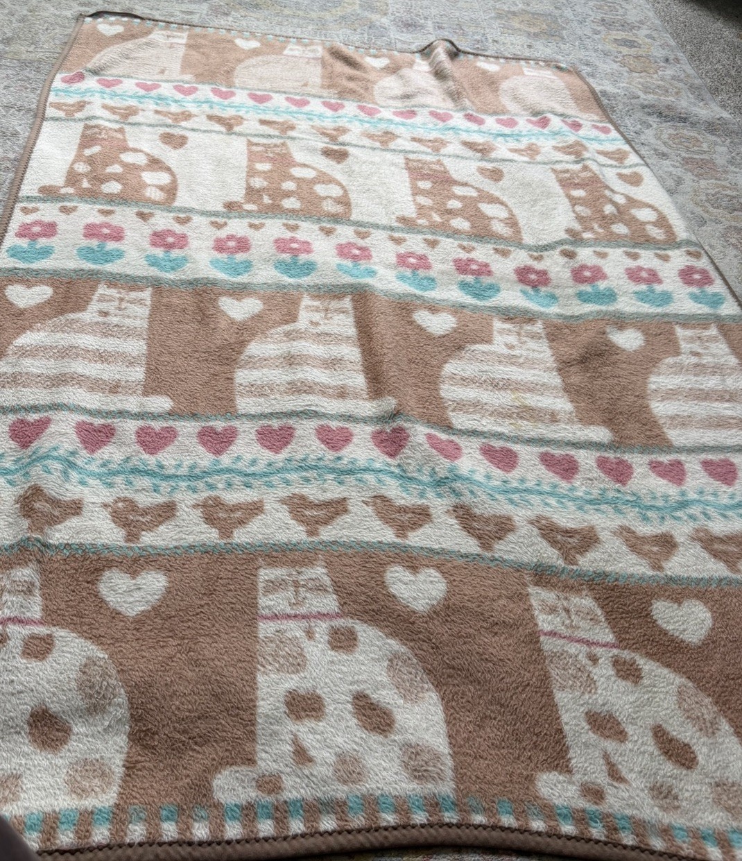 VINTAGE VUTEKS BLANKET PAT MEYERS KITTY CAT THROW VIRGIN REVERSIBLE RARE 1987