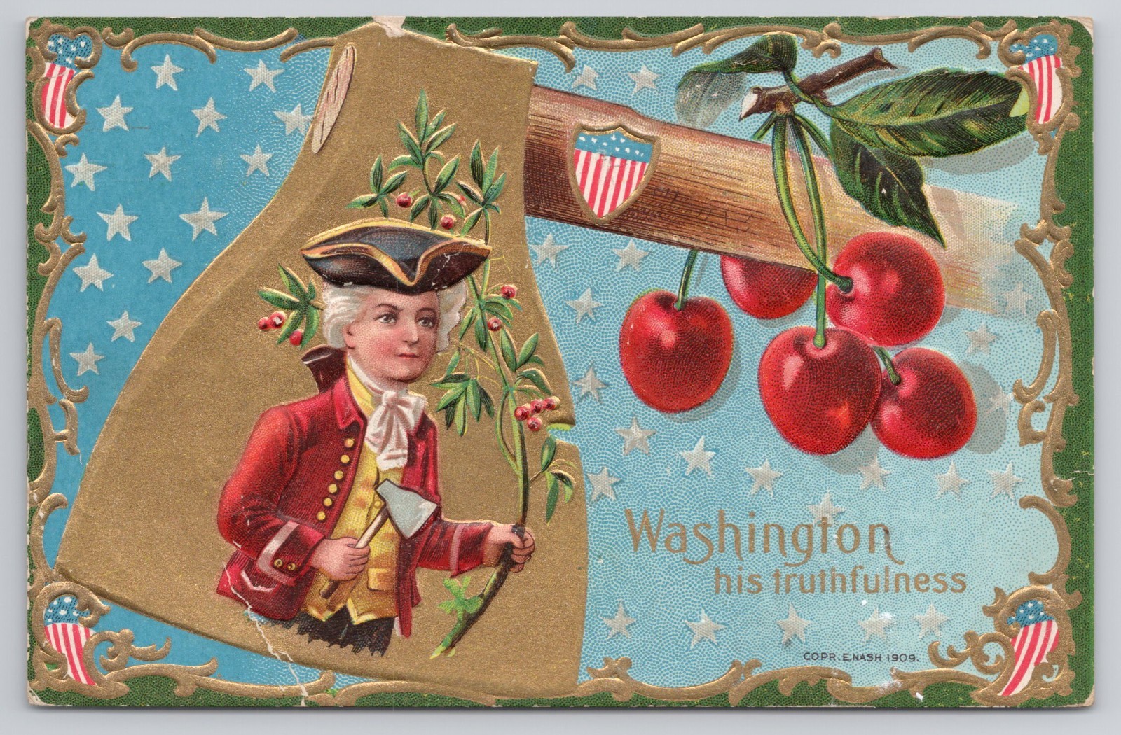 George Washington Hatchet Cherry Tree Birthday Nash Postcard 1912