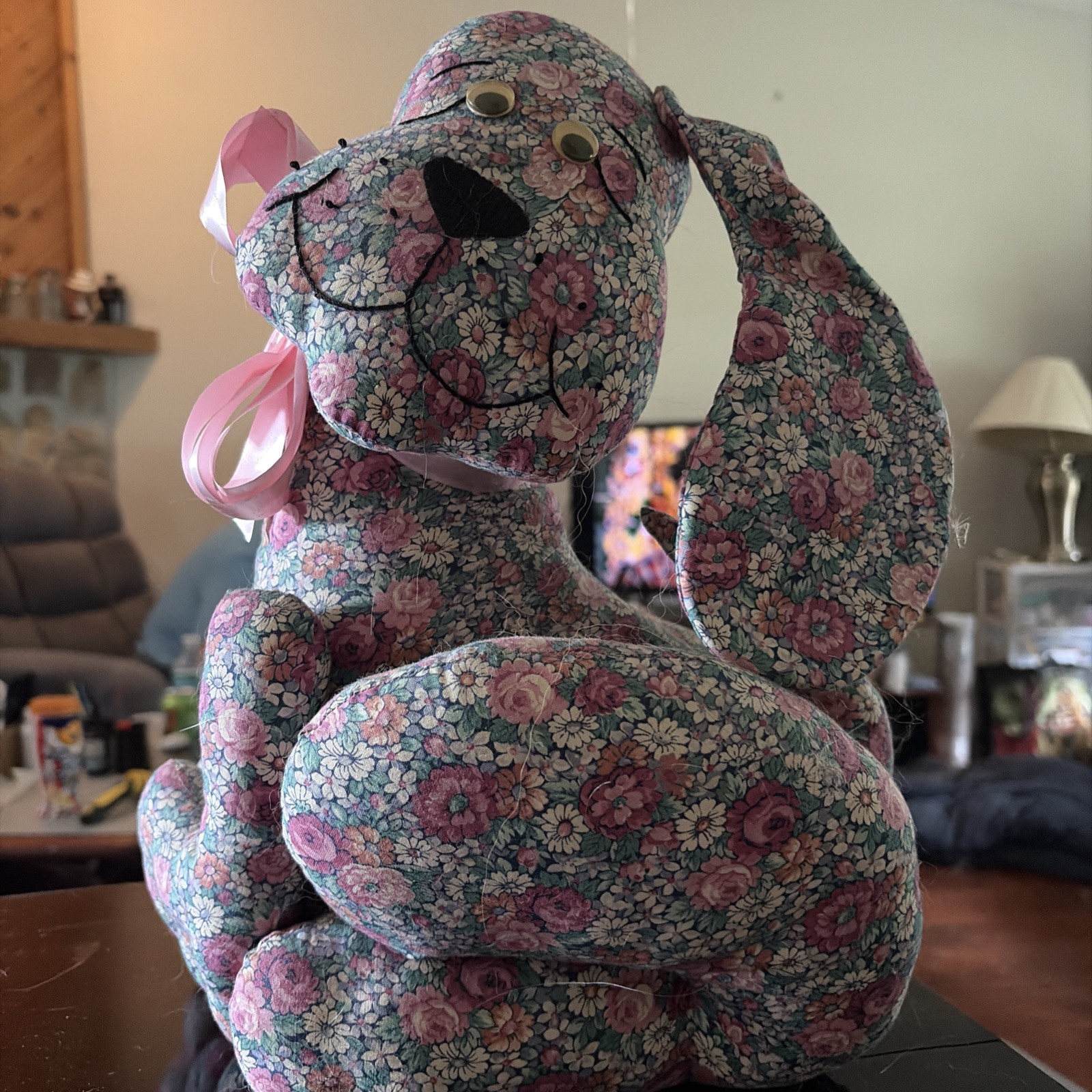 Vintage Calico Floral Fabric Dog Doorstop