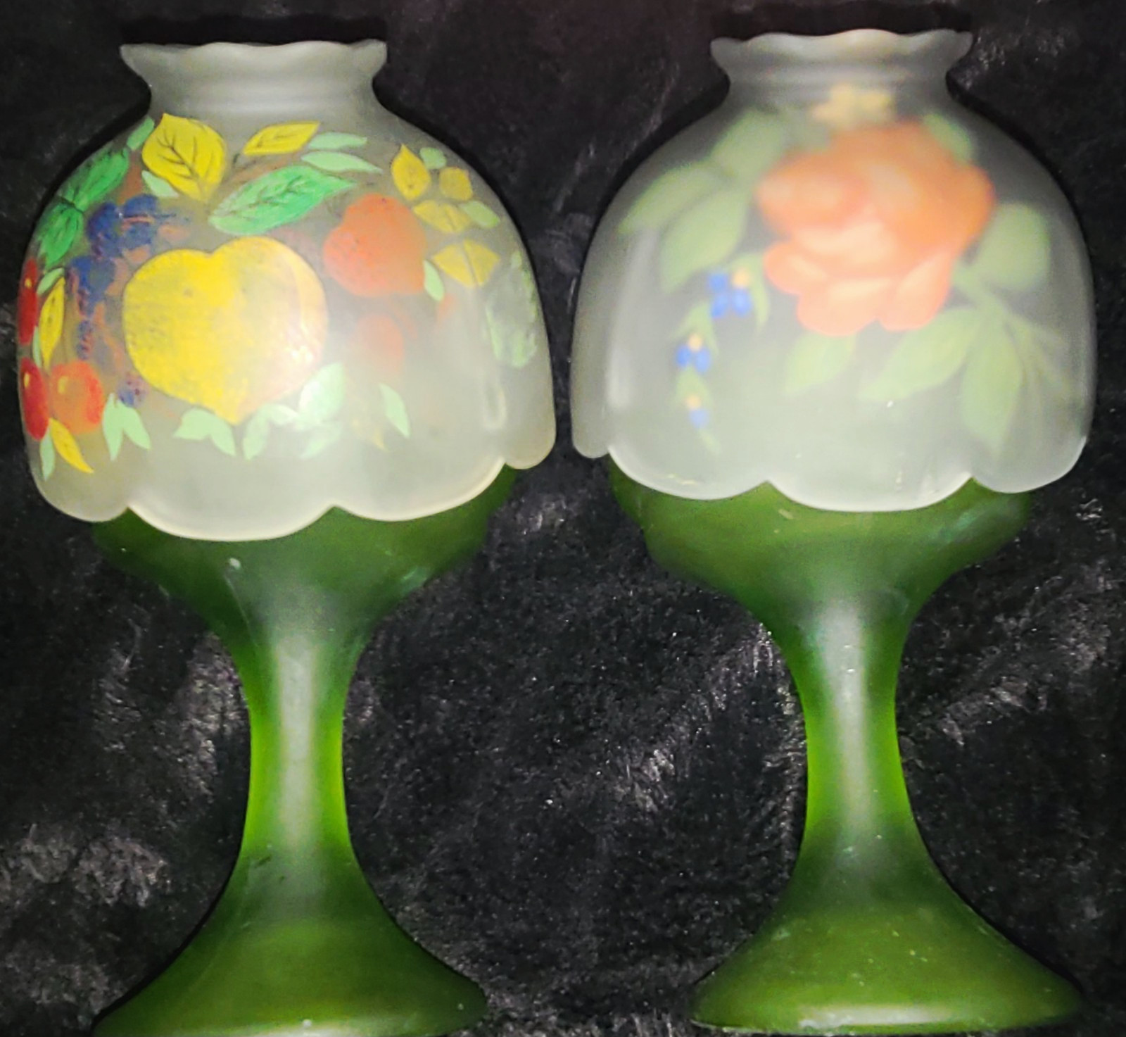 Pair Westmoreland Vint  Fairy Lamps Frosted Glass  4 Bat flame  Candle  Included