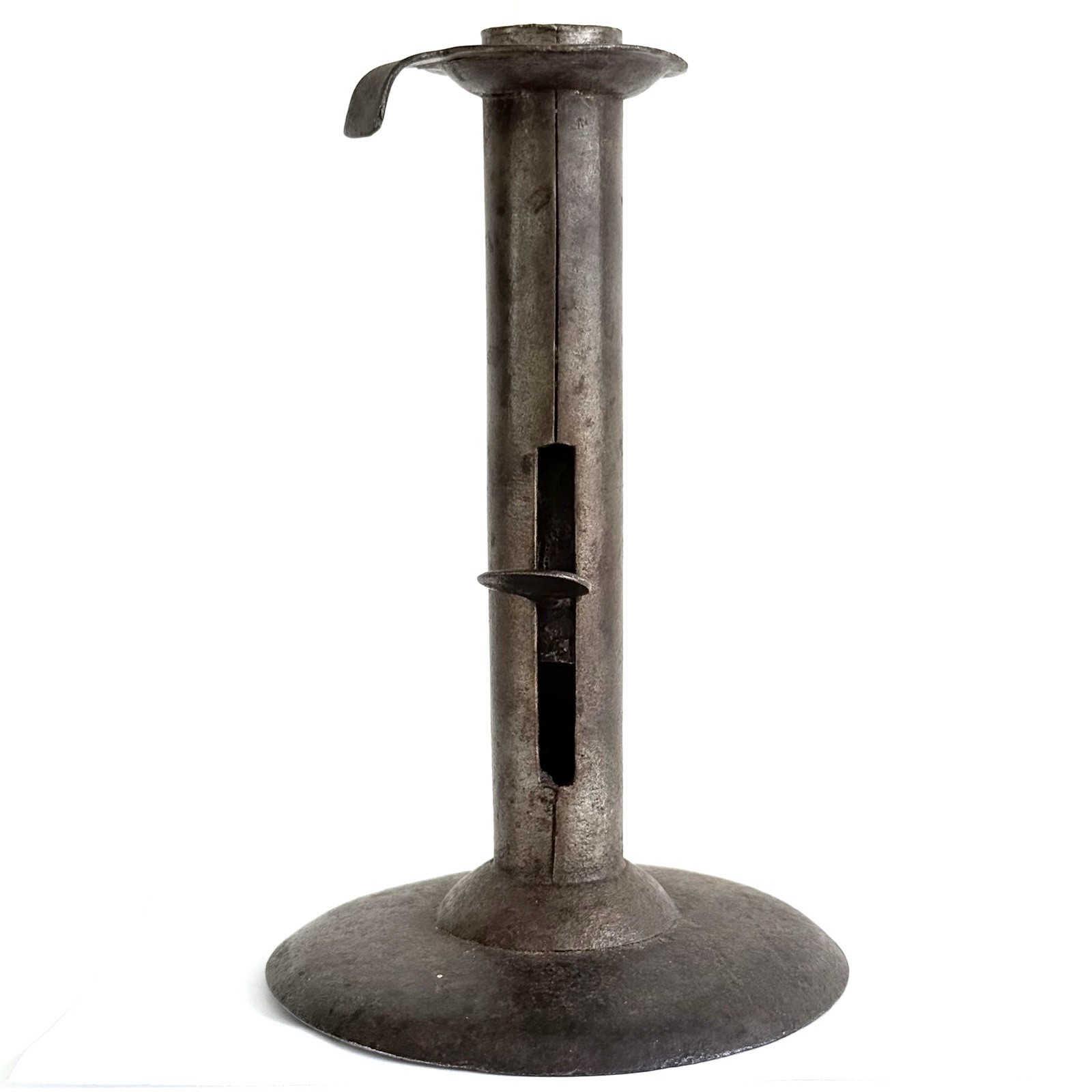 Antique Iron Hog Scraper Push Up Candlestick 6” Primitive Original 18th 19thc
