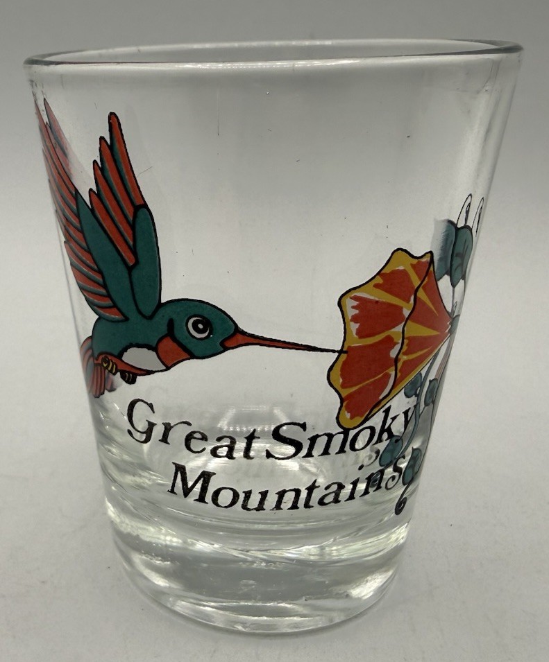 Great Smoky Mountains Shot Glass With A Hummingbird 