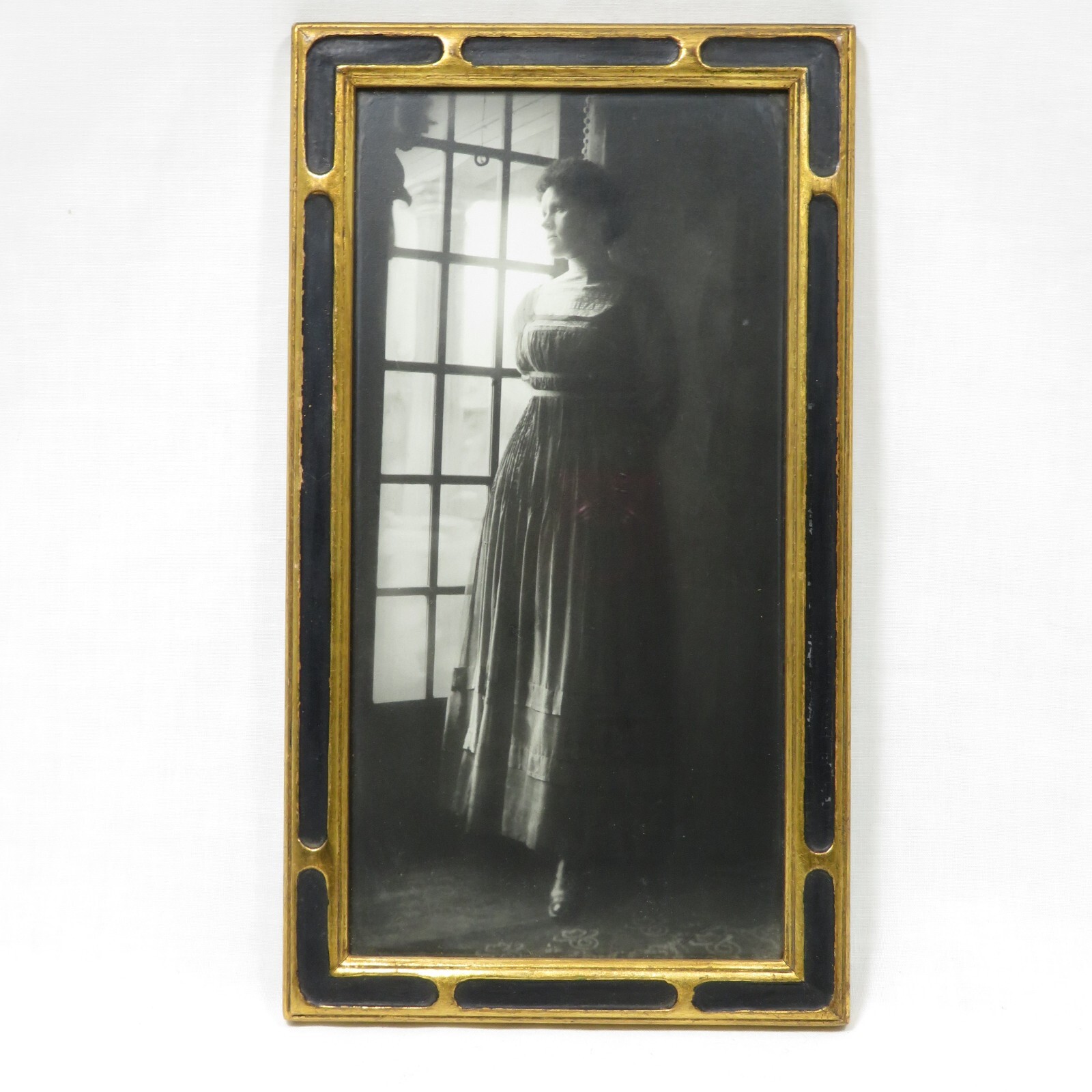 Antique Photograph Lady at Window in Edwardian Dress Framed Photo