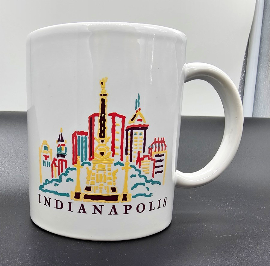Vintage Indianapolis Indiana Souvenir Coffee Mug City Skyline Monument Graphic