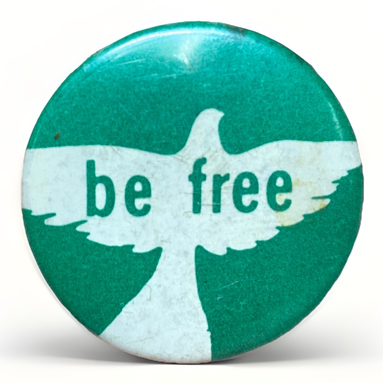 Vintage Be Free Hippie Bird Lapel Pin Button Green 1” Retro Original