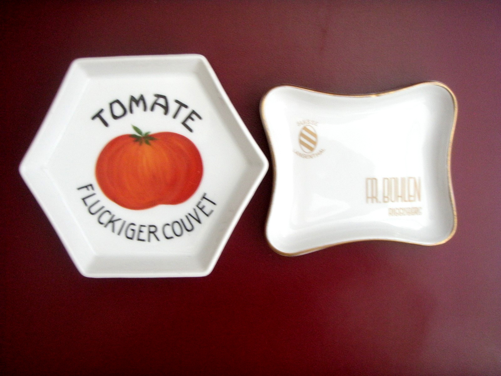 Langenthal Swiss Porcelain Unusual Ashtrays Tomate Fluckiger Couvet & Fr. Bohlen