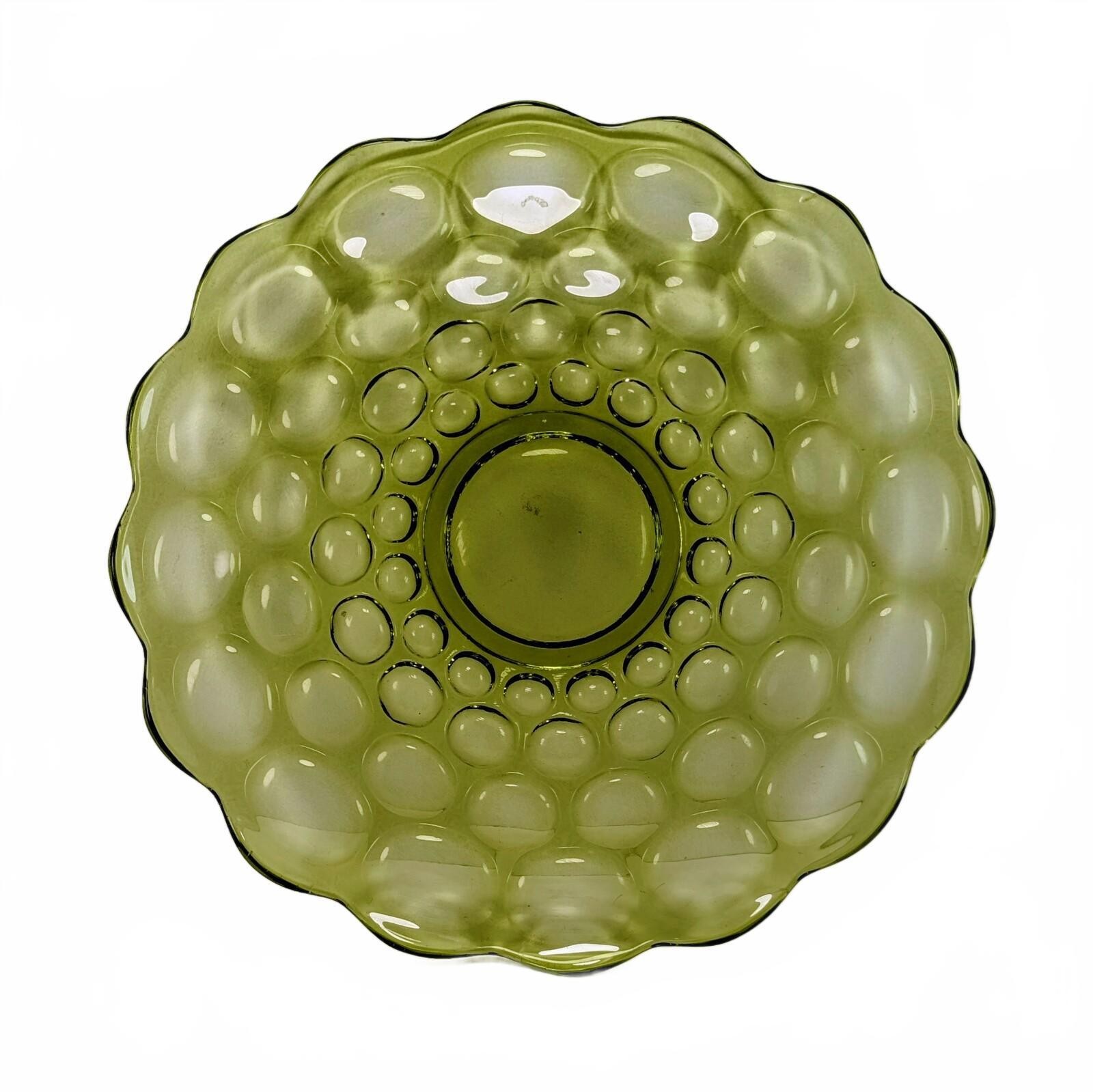 Vtg Imperial Glass Provincial Green Thumbprint Bubble Platter 13.75 Vtg Imperial Glass Provincial Green Thumbprint Bubble Platter 13.75