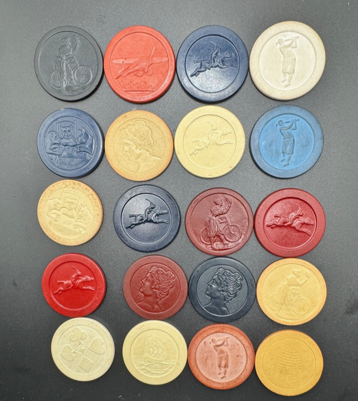 Circa Early 1900s Vintage Lot of 20-Embossed Antique Clay Poker Chips-