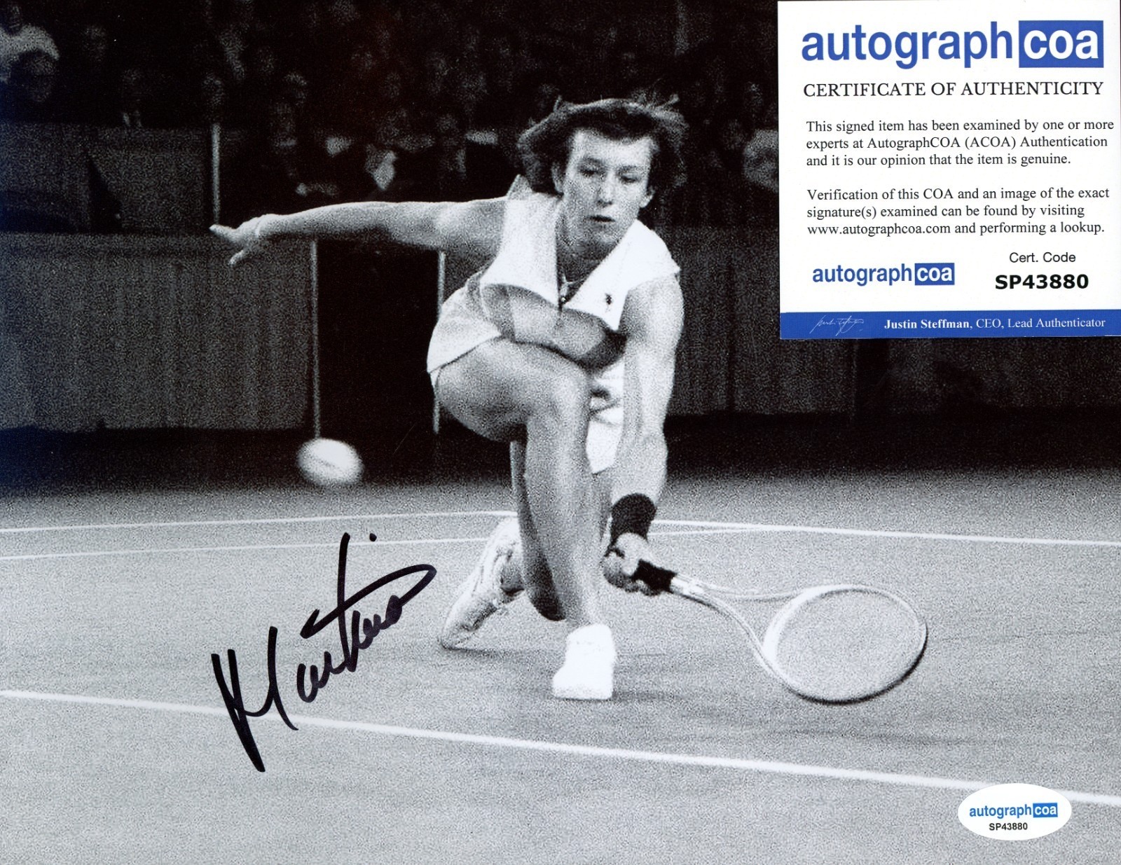 AUCTION #1 Martina Navratilova Signed 8x10 Tennis B&W Photo AUTO ACOA COA