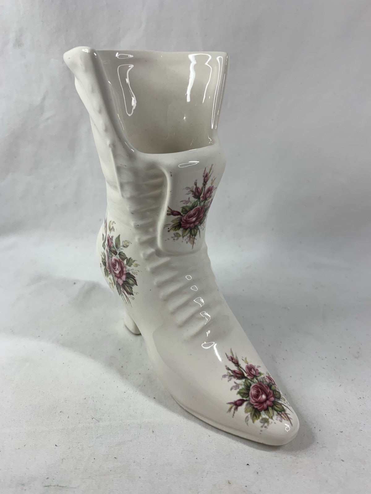 Athena VB Collectible Made In USA High Boot Shoe Vase With Roses
