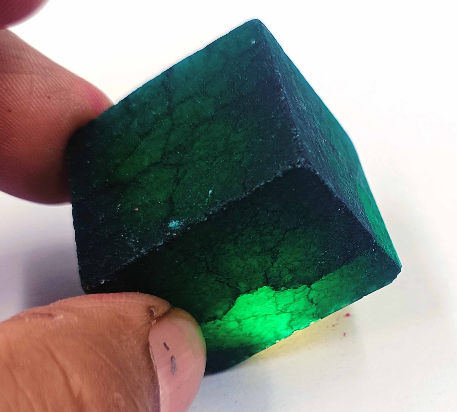 142.53 Ct Natural Green Emerald Cube Uncut Rough Dyed Opaque Loose Gemstone NCH