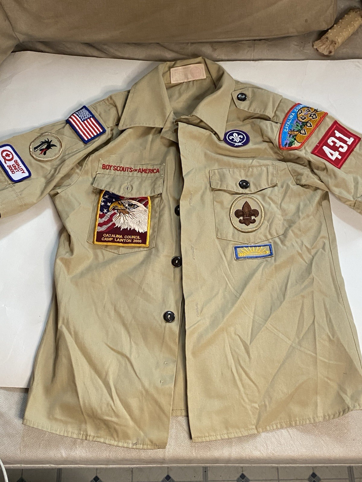 Vintage Boy Scouts BSA Shirt Youth M Catalina Council Patches USA