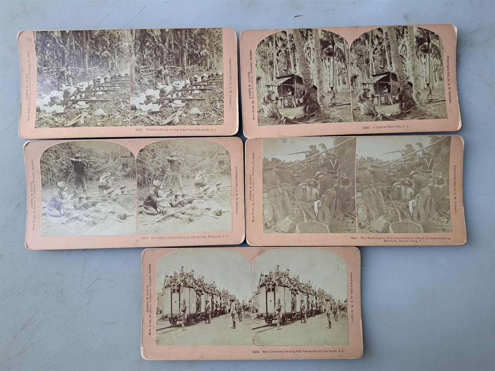 FIVE 1899-1900 Philippines Insurrection Stereo View Cards