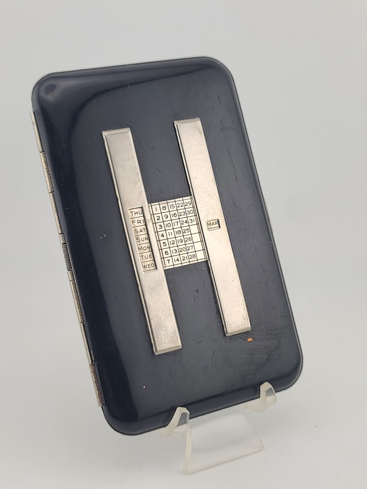 Rare 1930\'s Antique Up To-Date Enamel Cigarette Case Perpetual Date Calendar