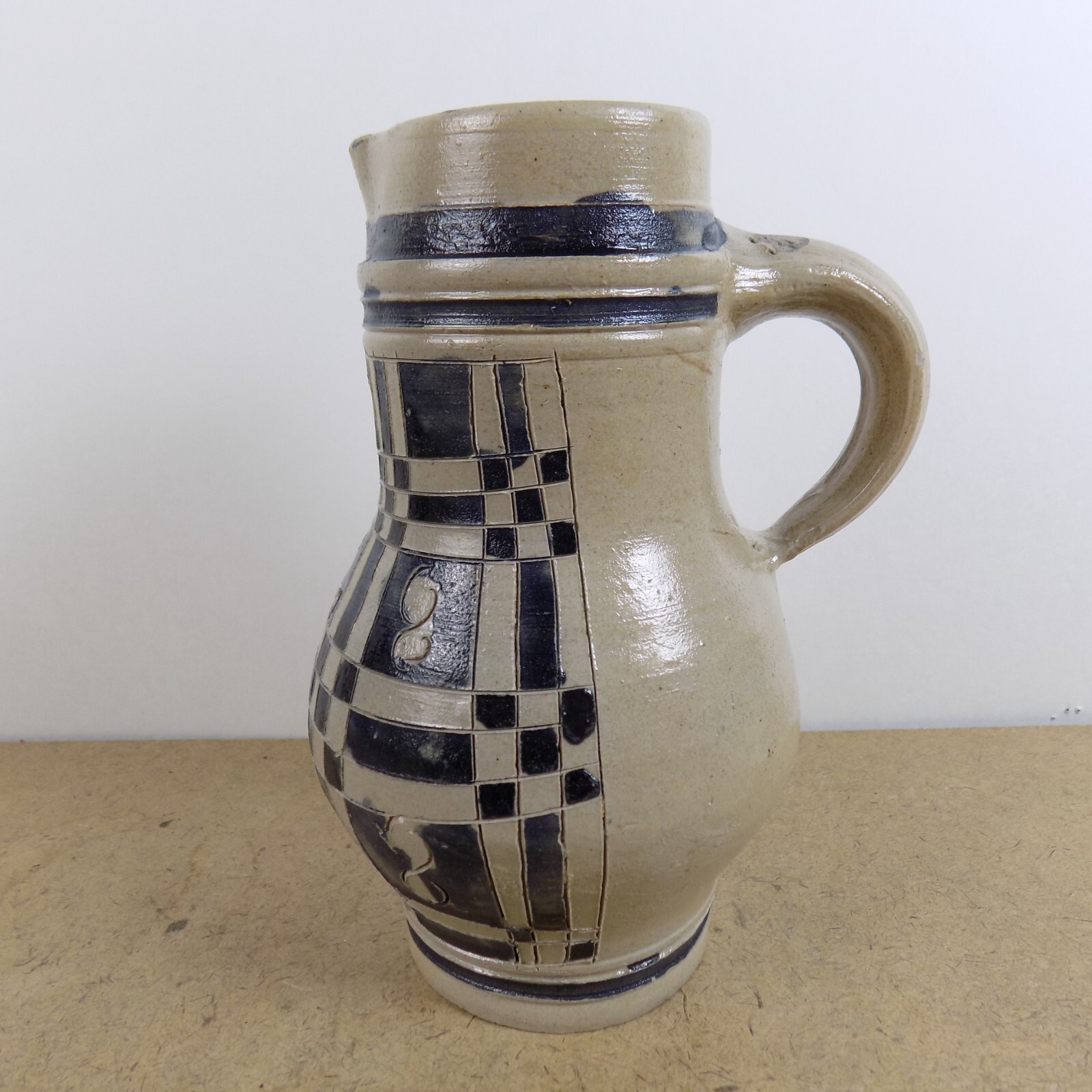 Antique German Westerwald Stoneware Bembel Stein or Pitcher 7\
