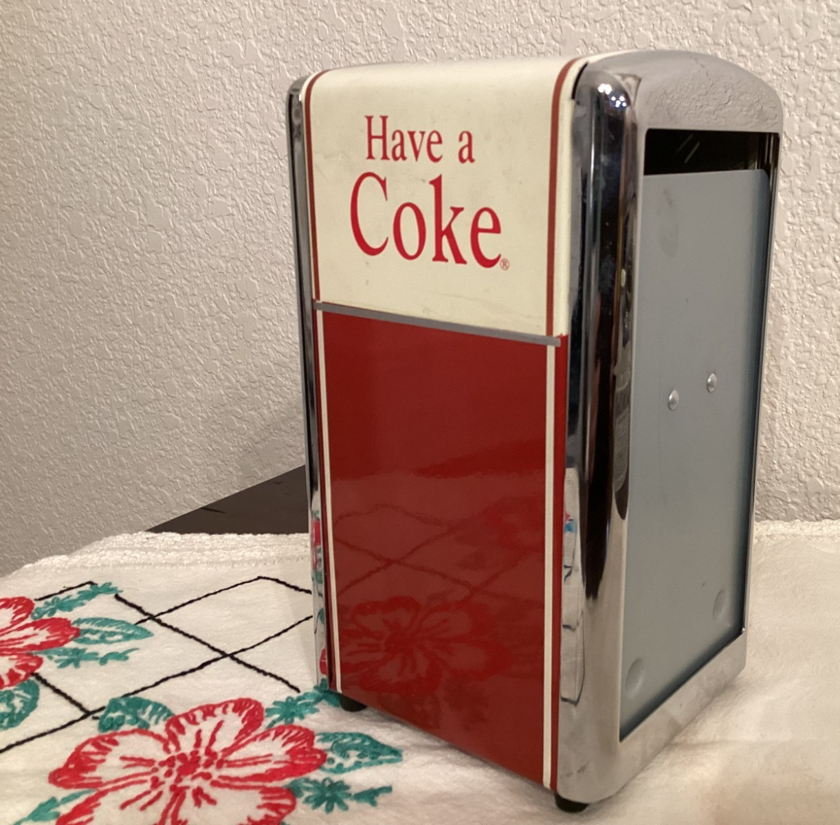 VTG Coca Cola Coke Napkin Holder Red Chrome 50's Diner Style Dispenser 1992 VTG Coca Cola Coke Napkin Holder Red Chrome 50's Diner Style Dispenser 1992