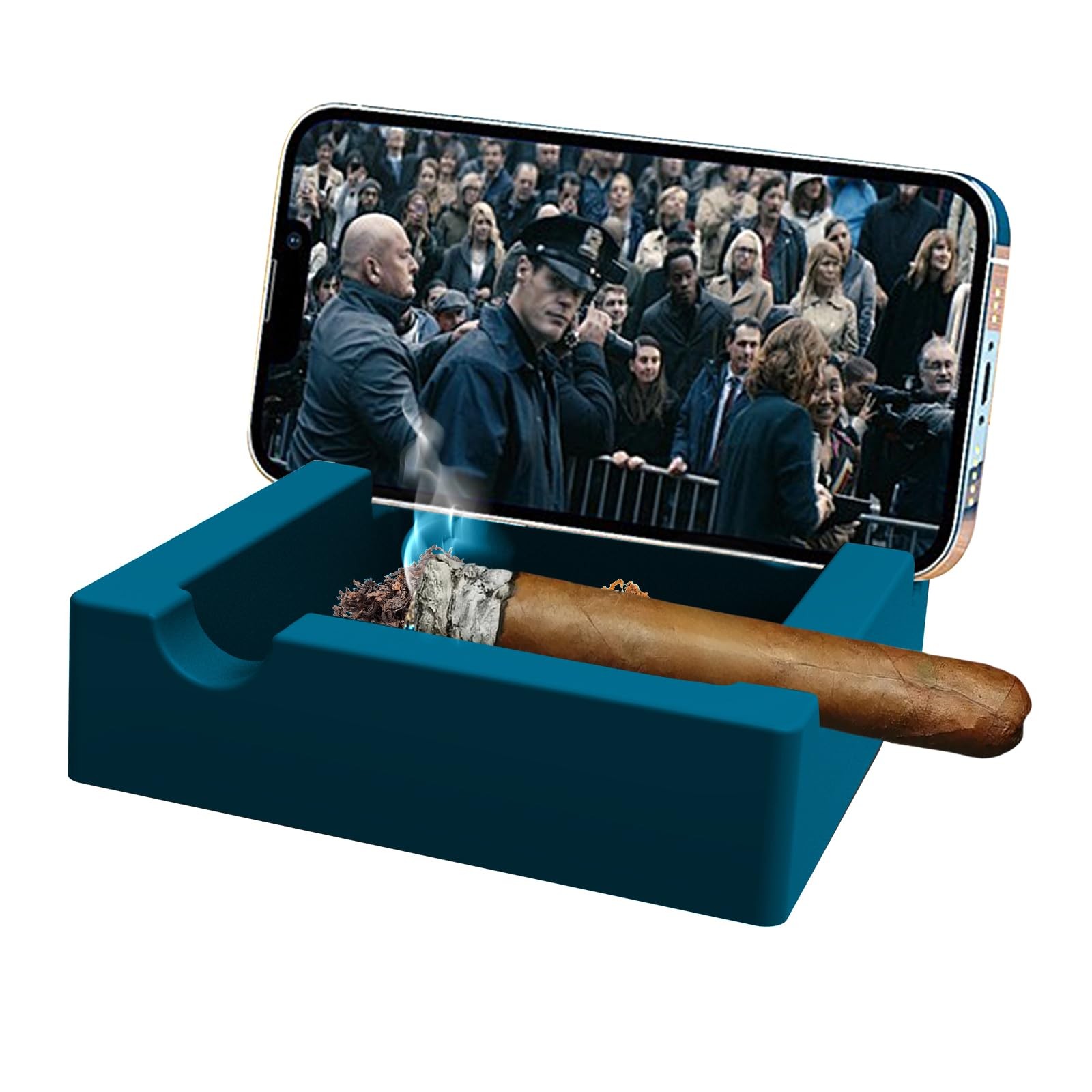 Silicone Cigar Ashtray with Phone Stand & 3 Cigar Holders , 6 Inch Unbreakable