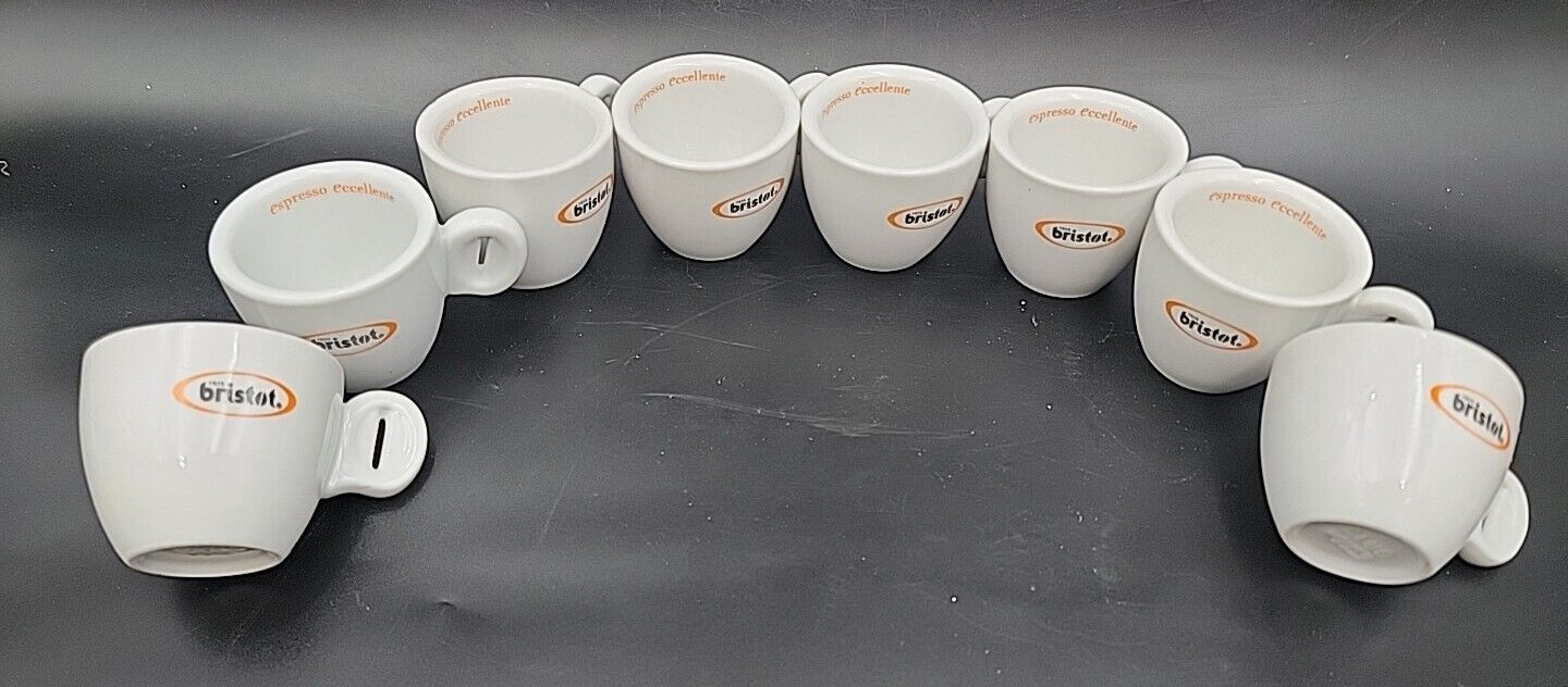 1919 Bristot Caffe Espresso Club House Heavy White Porcelain Cappuccino Cups X8