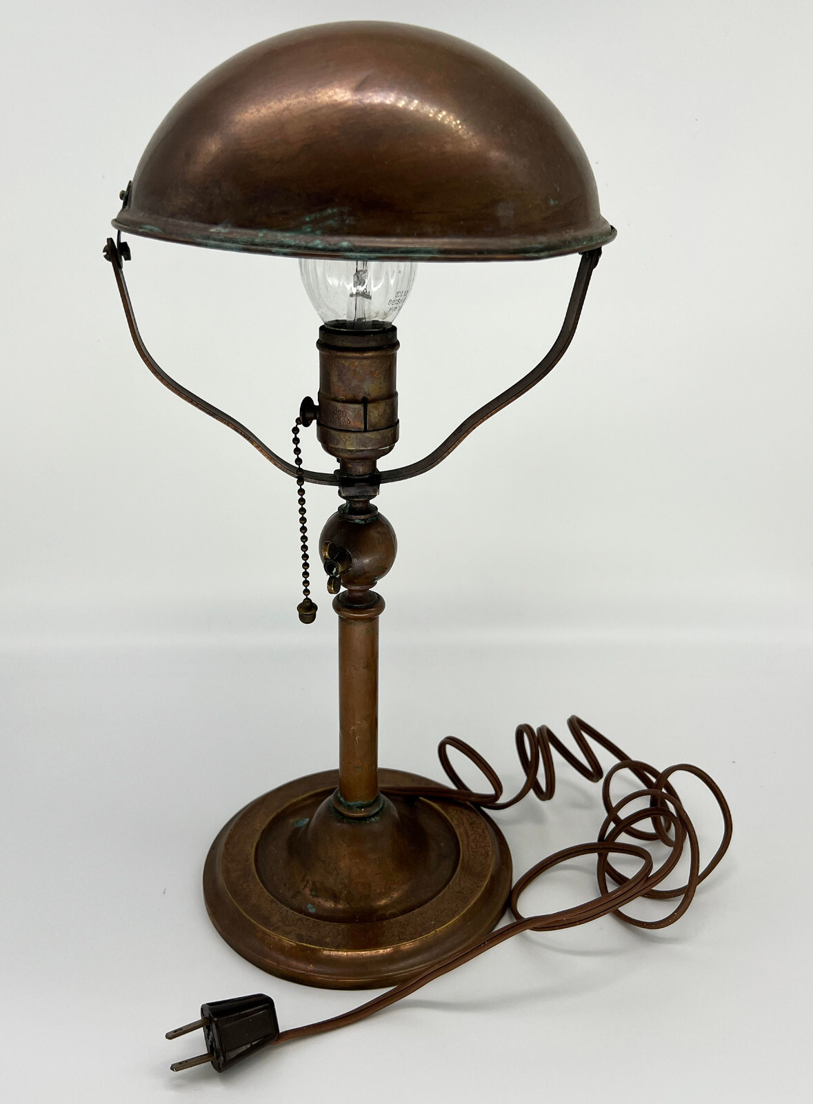 Antique 1920-40s Industrial Design Copper Desk Lamp Hubbell Leviton Pull Chain