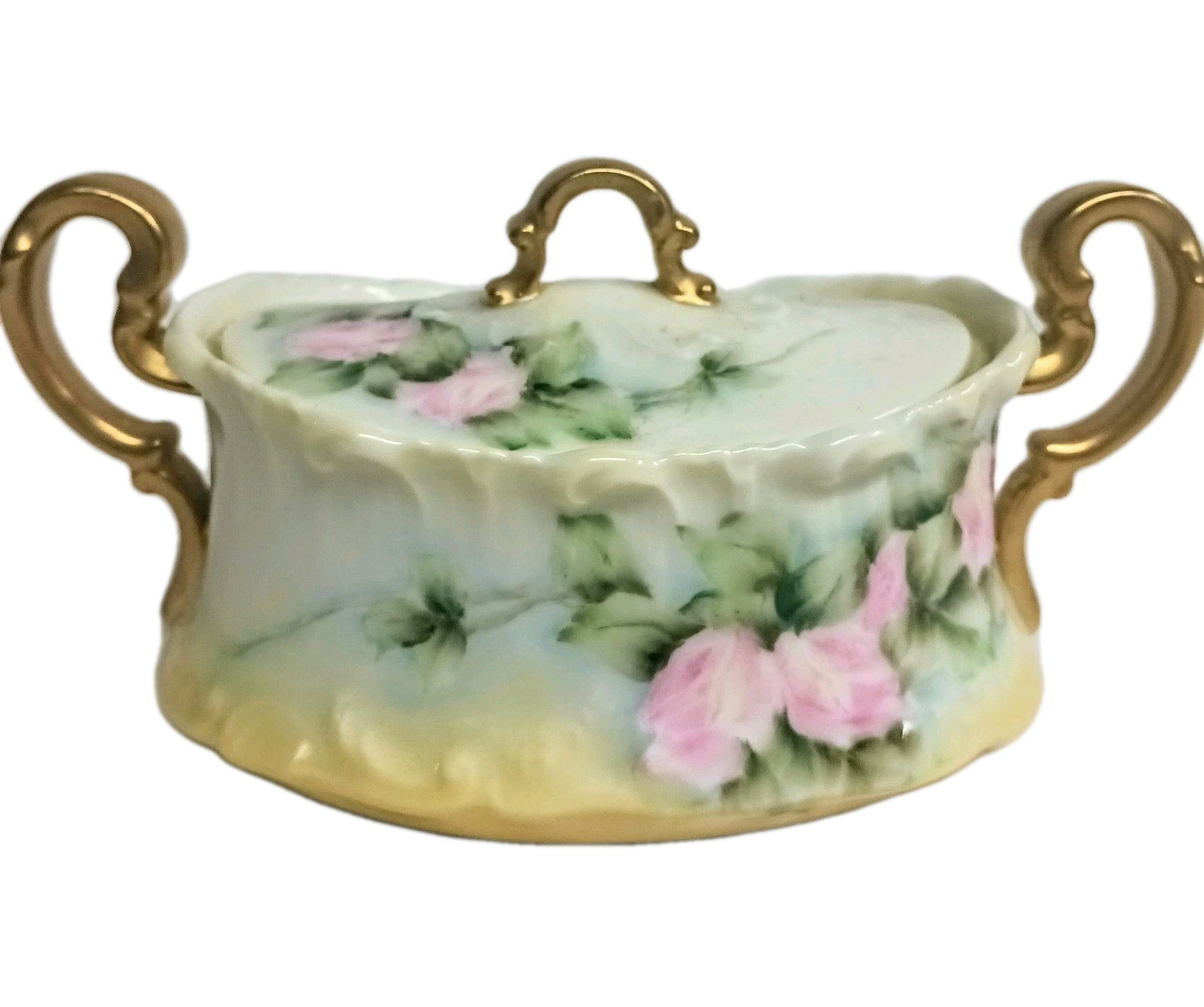 Rare T&V Limoges Venice Hand Painted Covered Sugar Bowl Signed S C Hamblen 1896