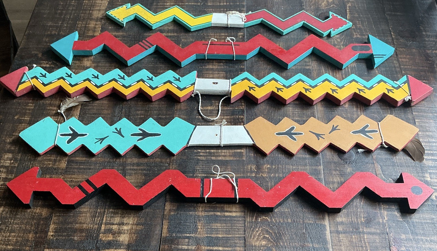 Set of 5 Multicolor Wood Hanging Hopi Lightening Sticks Used in Ceremonies Set of 5 Multicolor Wood Hanging Hopi Lightening Sticks Used in Ceremonies