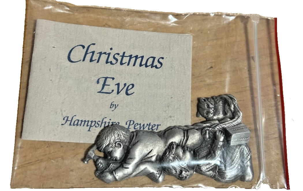 Pair Vintage Hampshire Pewter Ornaments Christmas Eve Holiday & John Stark NH