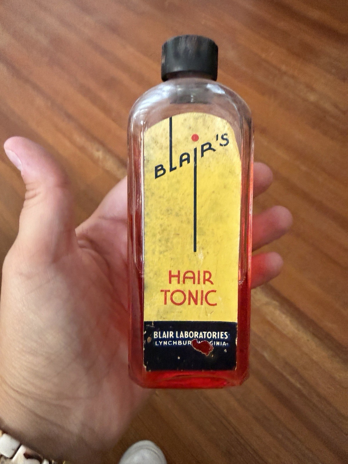 vintage Blair’s hair tonic bottle red liquid Lynchburg VA barber shop decor vintage Blair’s hair tonic bottle red liquid Lynchburg VA barber shop decor