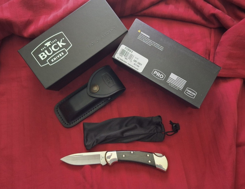 New Buck 112 Drop Point Knife Nickel Silver Ebony S35Vn
