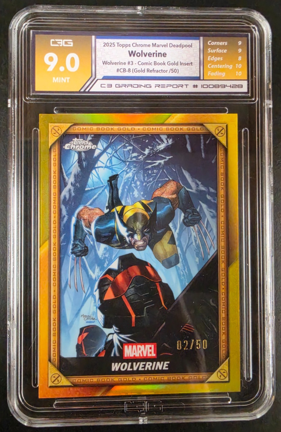2025 Topps Chrome Deadpool Wolverine Comic Book Gold CB-8 /50 C3 9 Mint