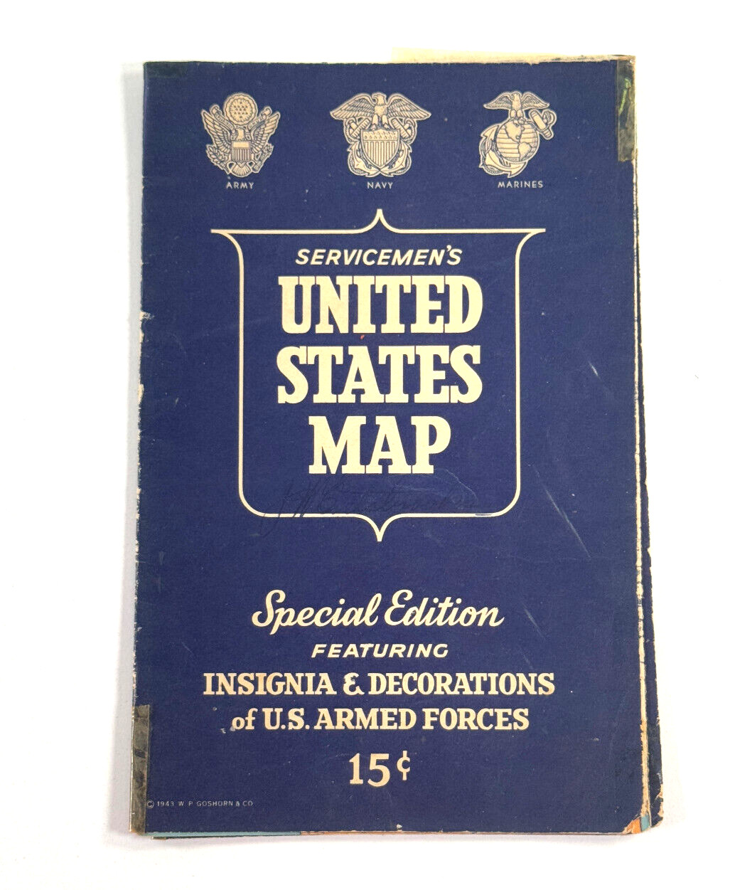 vtg 1943 WW2 Servicemen's United States Map army navy airforce