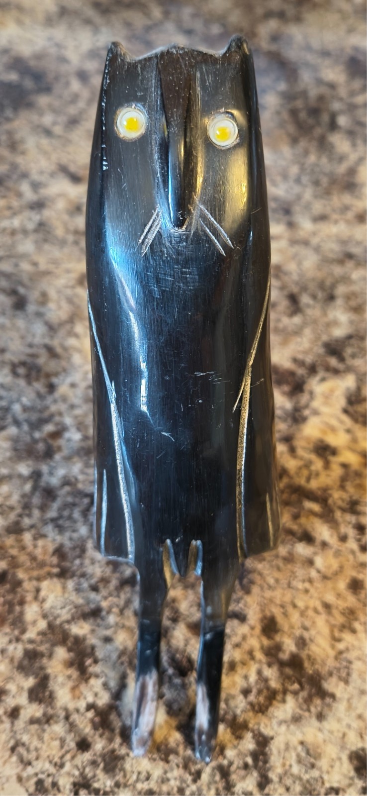 Owl Bird Hand Carved Buffalo Horn animal figurine vintage