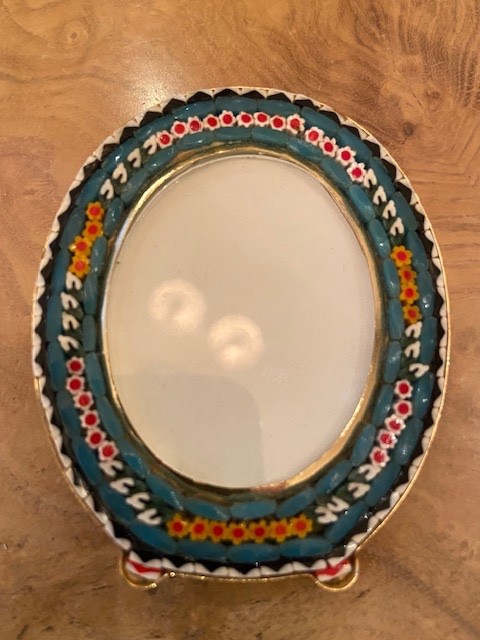 Adorable Vintage Italian Hand Made Micro Mosaic Oval Picture Frame Easel