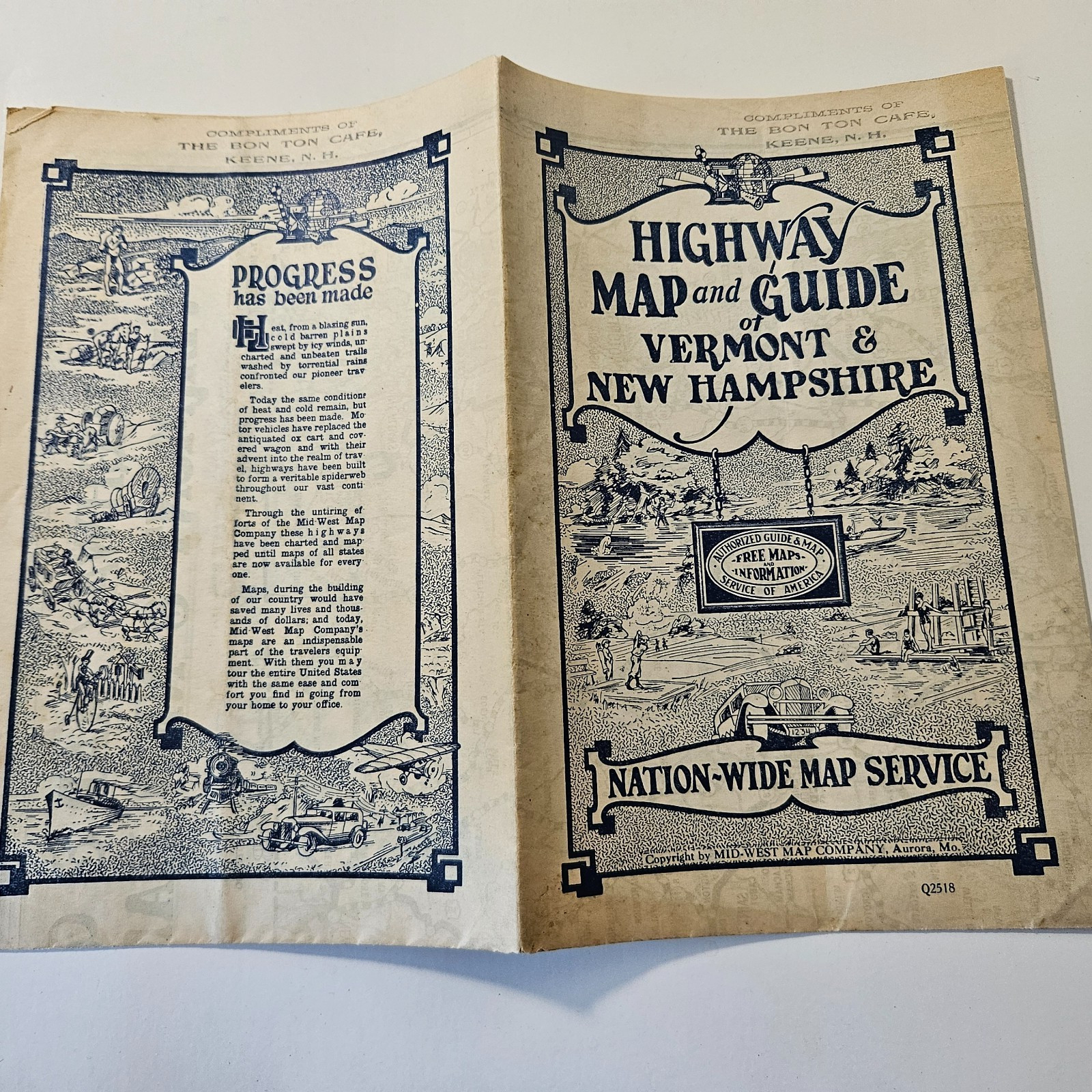 1918? Highway Map & Guide Of Vermont & New Hampshire Excellent Plus Cond 17 x 22