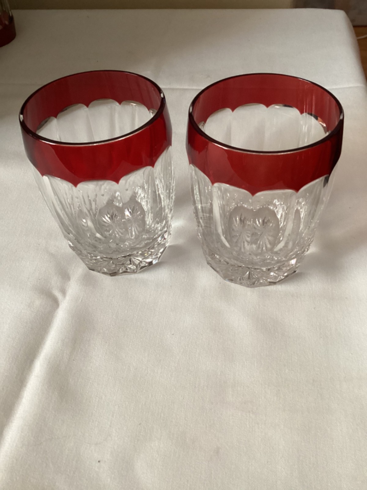 Waterford Simply Red Double Old Fashioned.2 Glasses.12 oz. New. 4.25” Tall.