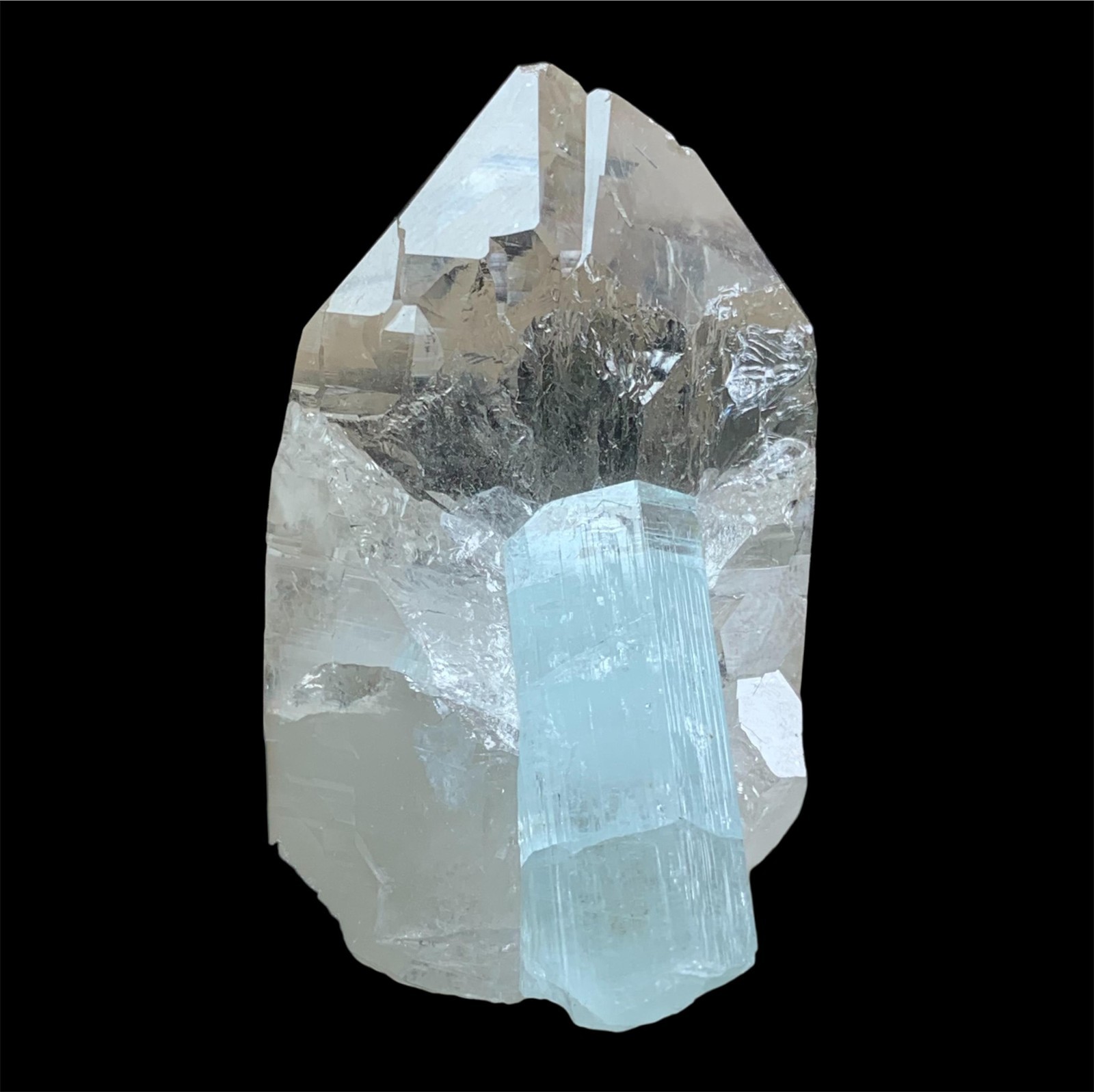 Natural Aquamarine on Quartz Crystal Matrix – Pakistan, 63g