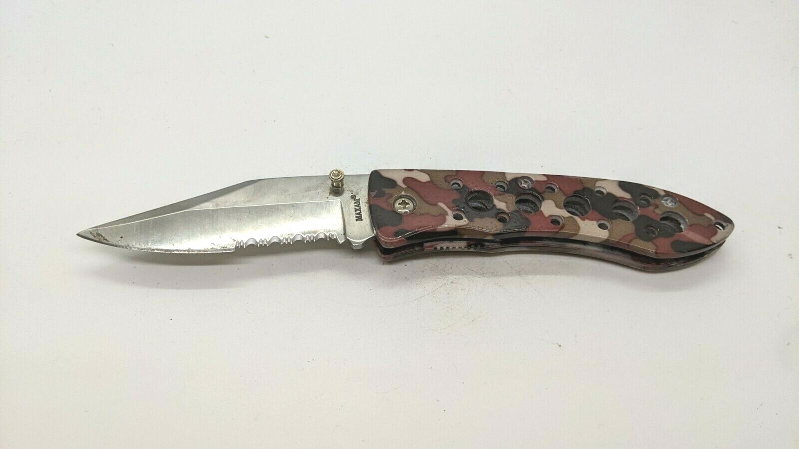 Maxam Liner lock Folding Pocket Knife Combo Edge Stainless Steel Camo Coated 