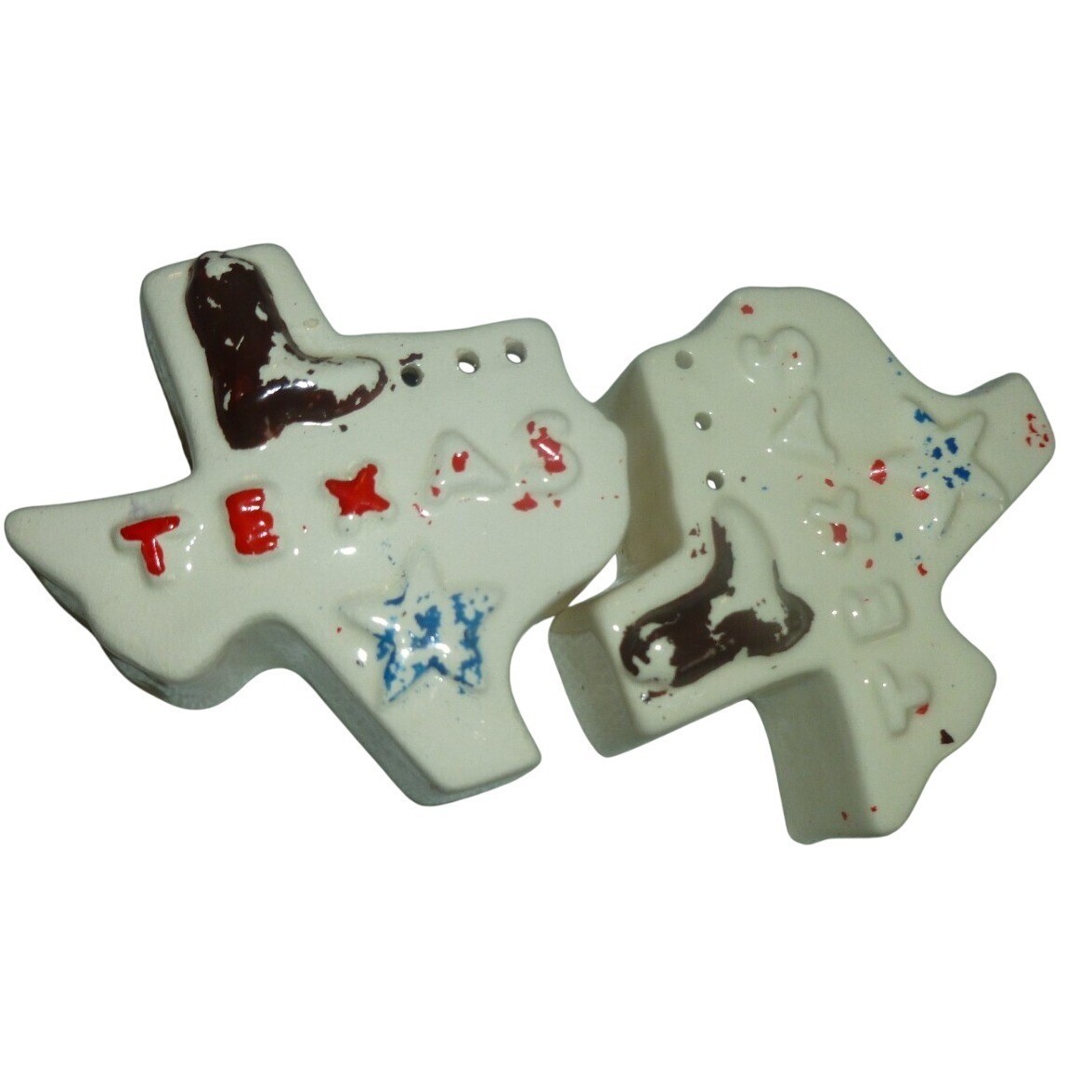 Vintage Texas State Shaped Ceramic Salt and Pepper Shakers Souvenir Set