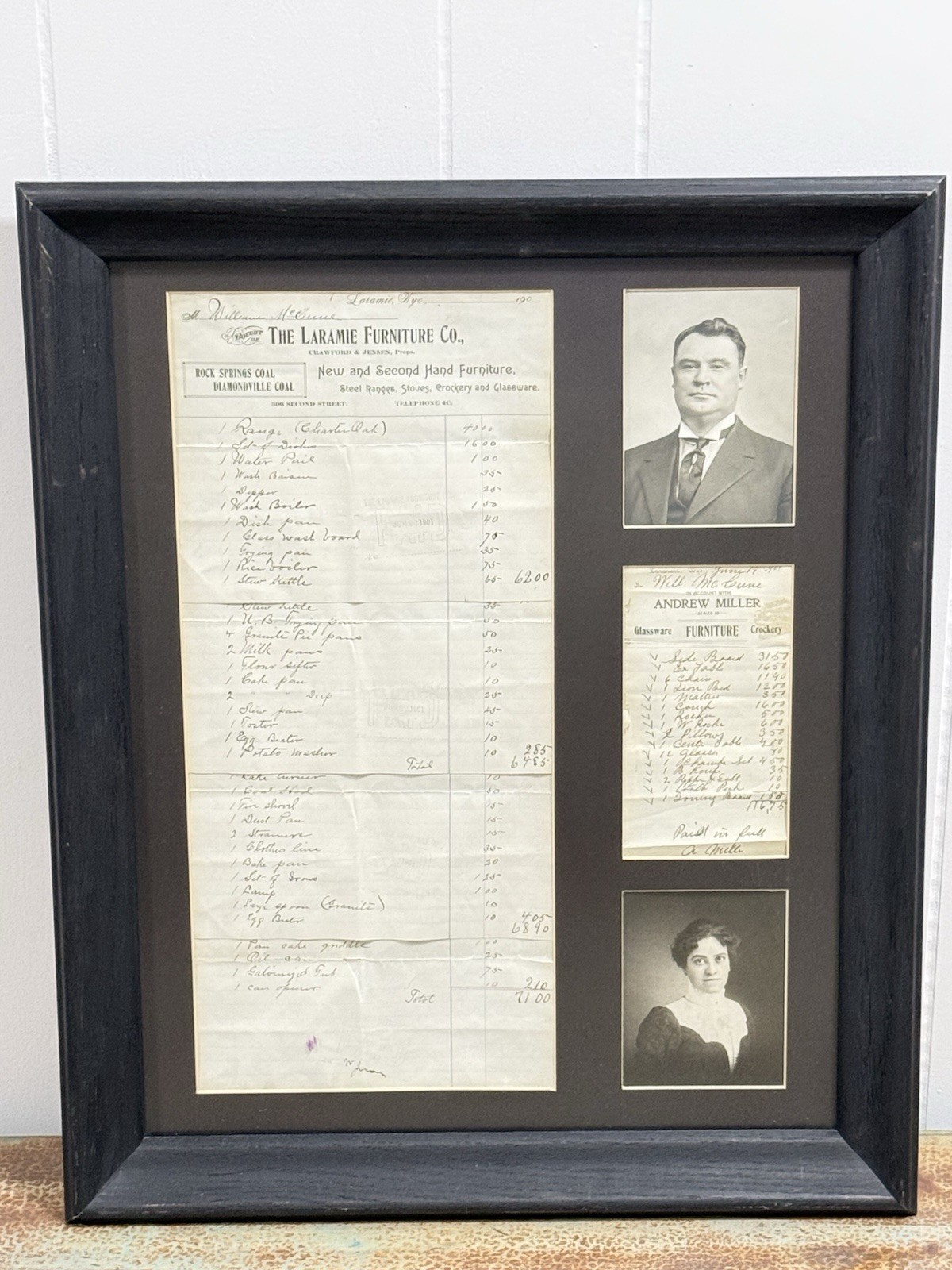 1901 Laramie Wyoming Furniture Receipts William McCune Portrait Ephemera